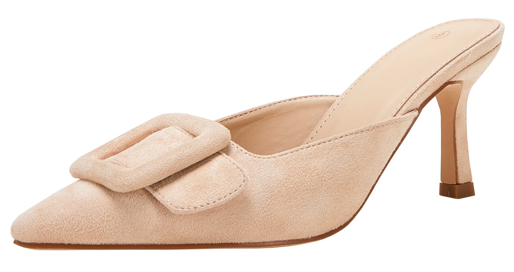 VETASTE Women's Pointed Toe Suede Mule Sandals with Buckle - Kitten Heels for Party, Wedding & Evening Events - Comfortable Slip-On Dress Shoes for Women