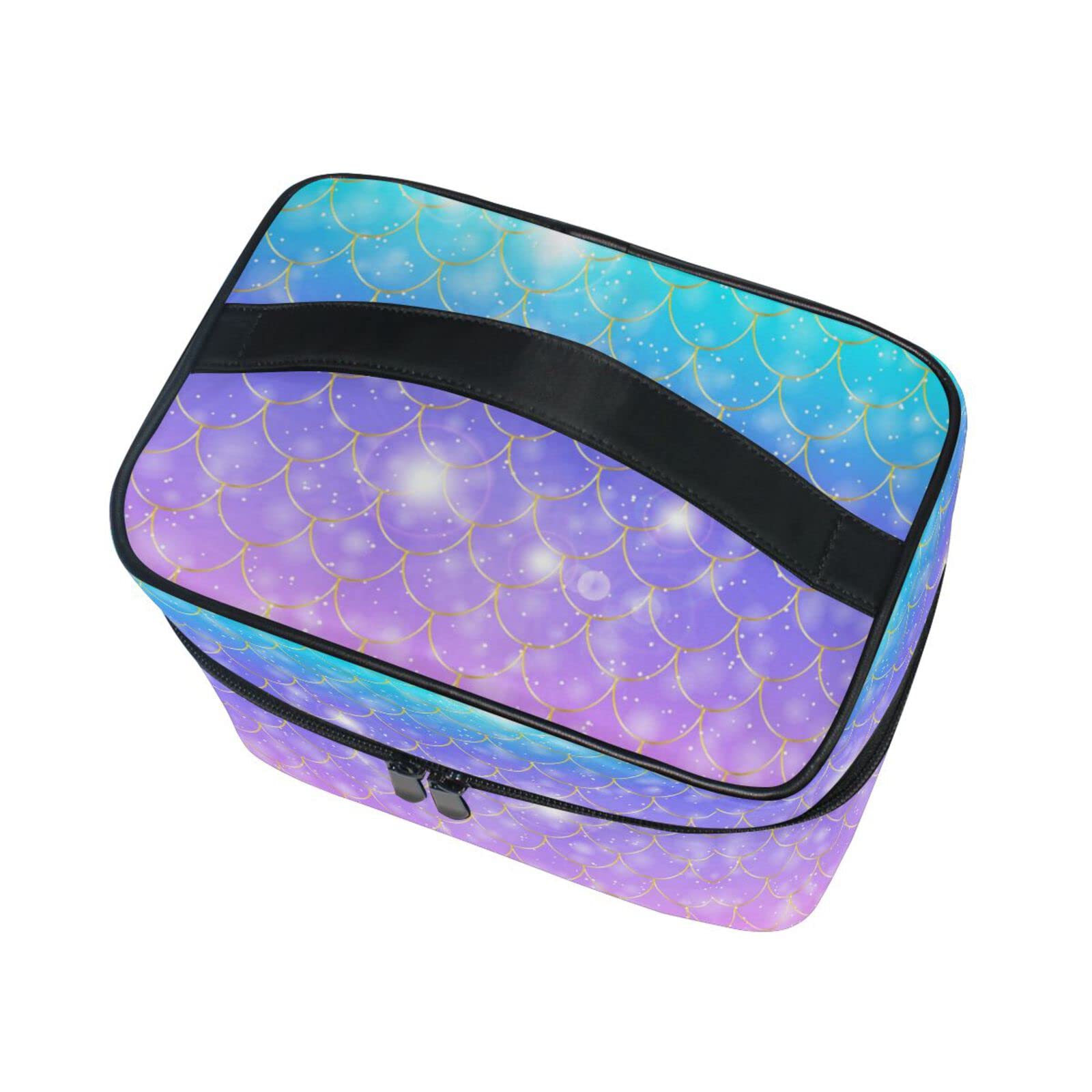Rainbow Mermaid Scale Cosmetic Bag with Zipper - Waterproof Makeup Pouch & Toiletry Organizer for Women & Girls | Perfect for Travel, Gym, and Daily Beauty Essentials