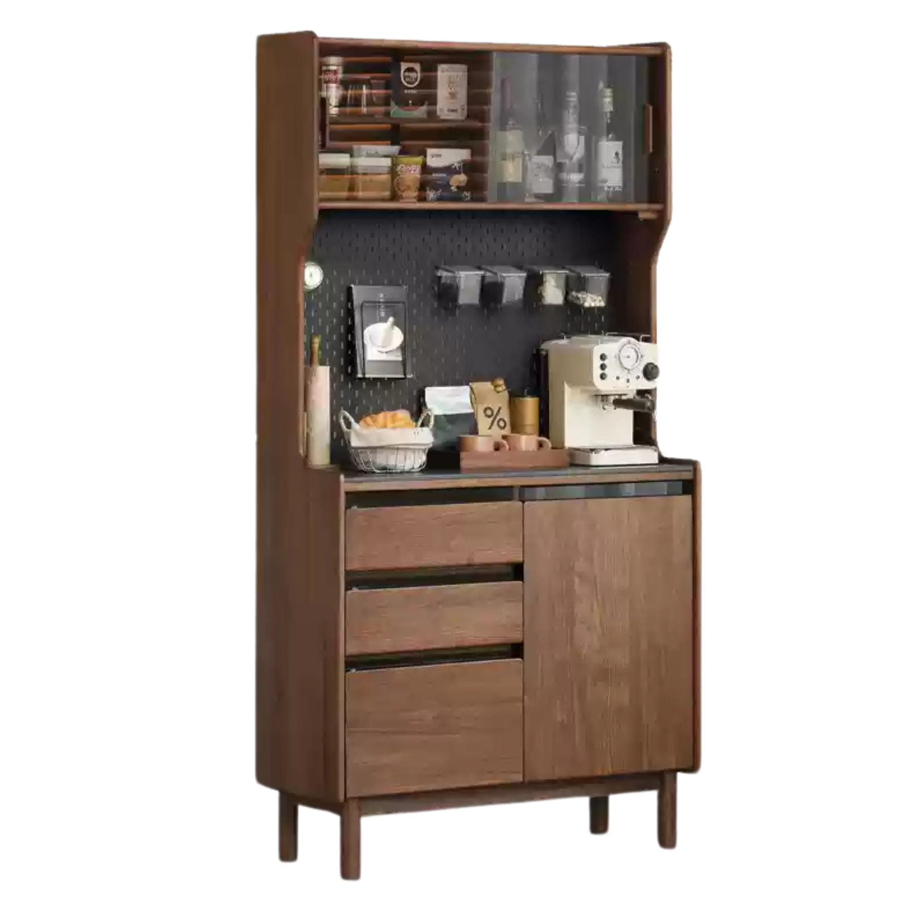 Solid Black Walnut Wood Rock Board Dining Sideboard - Rustic Farmhouse Buffet Table for Dining Room, Kitchen & Living Room Storage
