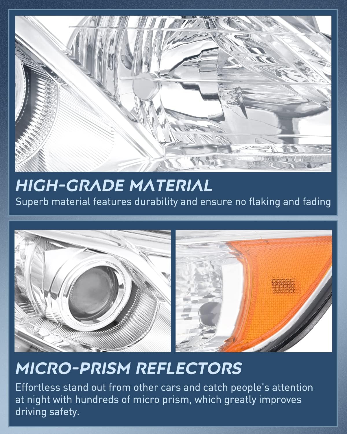 2012-2014 Toyota Camry Headlight Assembly - Compatible with L/LE/XLE/Hybrid Models, Chrome Housing with Amber Reflector & Clear Lens - Perfect for Night Driving and Vehicle Restoration
