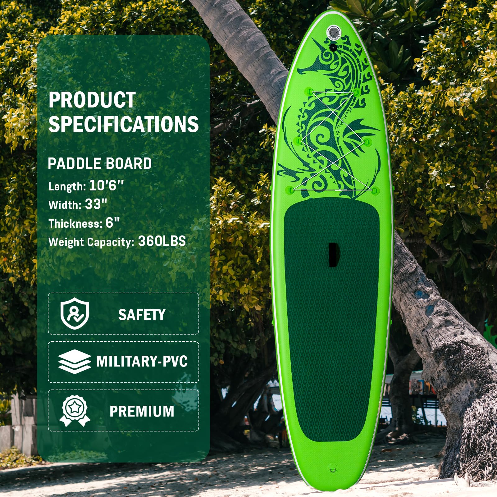 **FEATH-R-LITE Inflatable Stand Up Paddle Board (SUP) for Adults - Lightweight & Durable with Premium Accessories: Pump, Adjustable Paddle, Leash, 3 Fins & Backpack - Perfect for Yoga, Surfing & Lake Adventures**