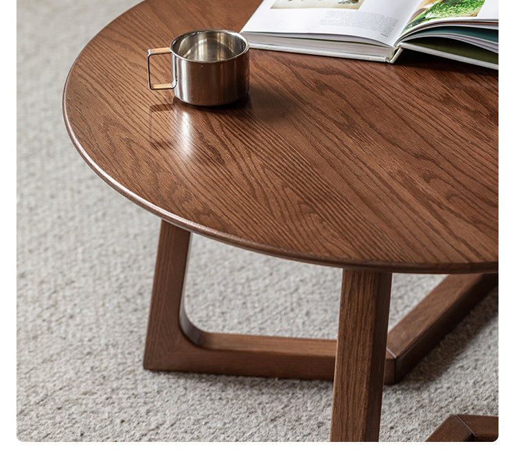 Solid Oak Wood Round Modern Coffee Table - Stylish Centerpiece for Living Room, Lounge & Office Decor