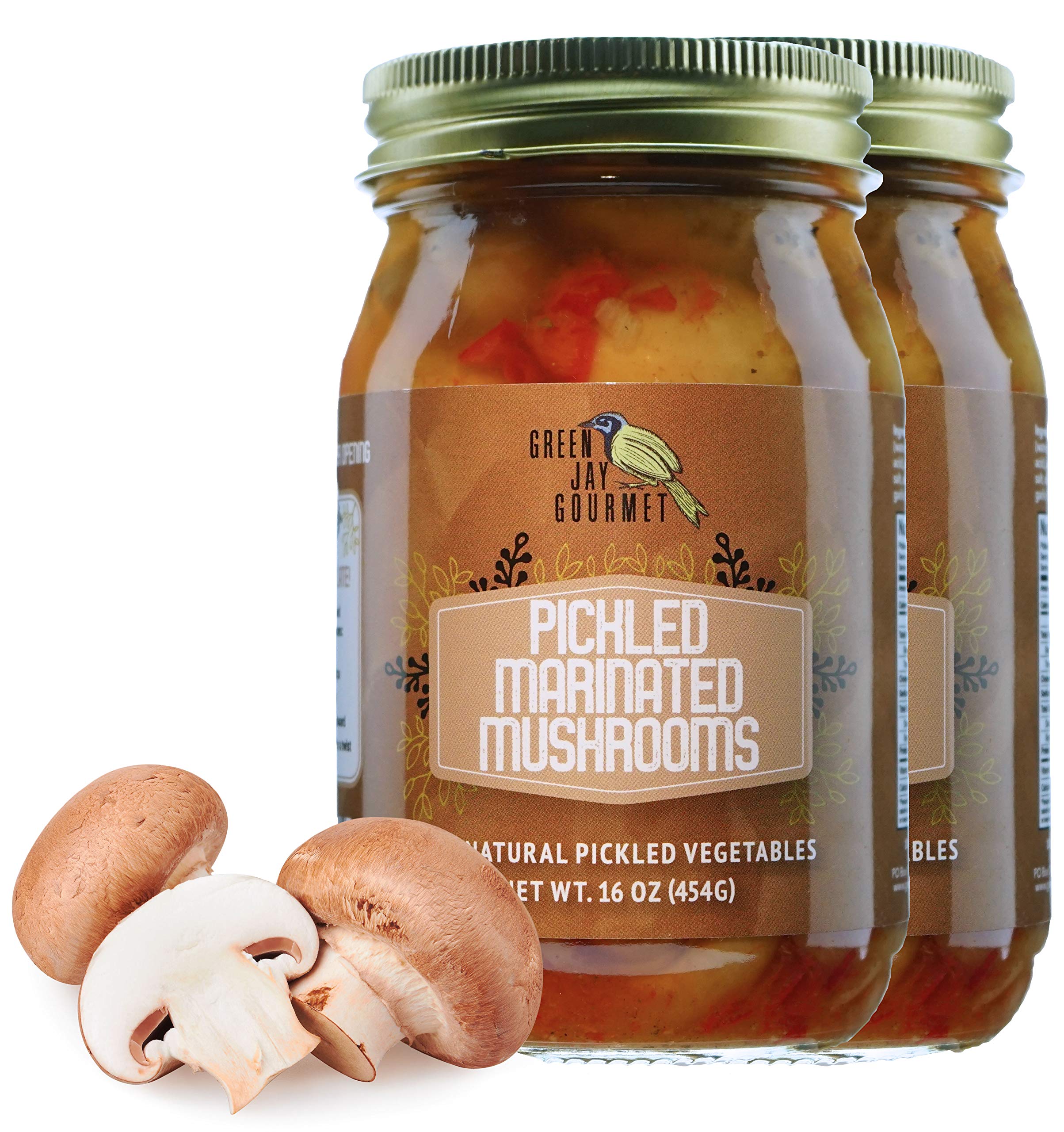 Premium Marinated Mushrooms in Glass Jar - All Natural Gourmet Pickled Mushrooms for Cooking, Salads & Charcuterie Boards - Homegrown Preserved Vegetables - 2 Pack (16oz Each) - Perfect for Gifts, Pantry Staples & Gourmet Recipes
