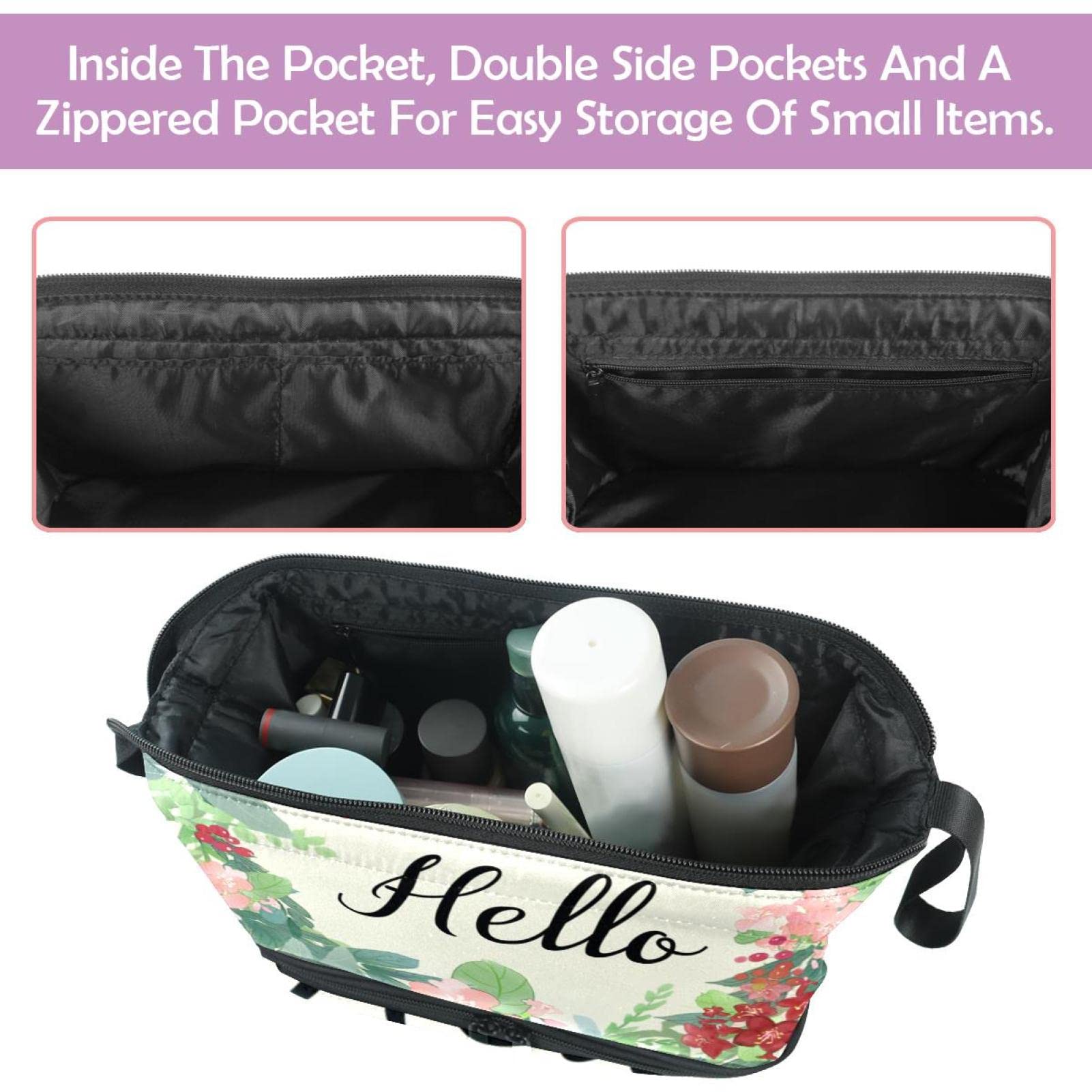 Large Waterproof Makeup Bag for Women Travel - Hello Watercolor Flowers Cosmetic Organizer Toiletry Bag | Perfect for Vacation, Gym & Daily Essentials Storage