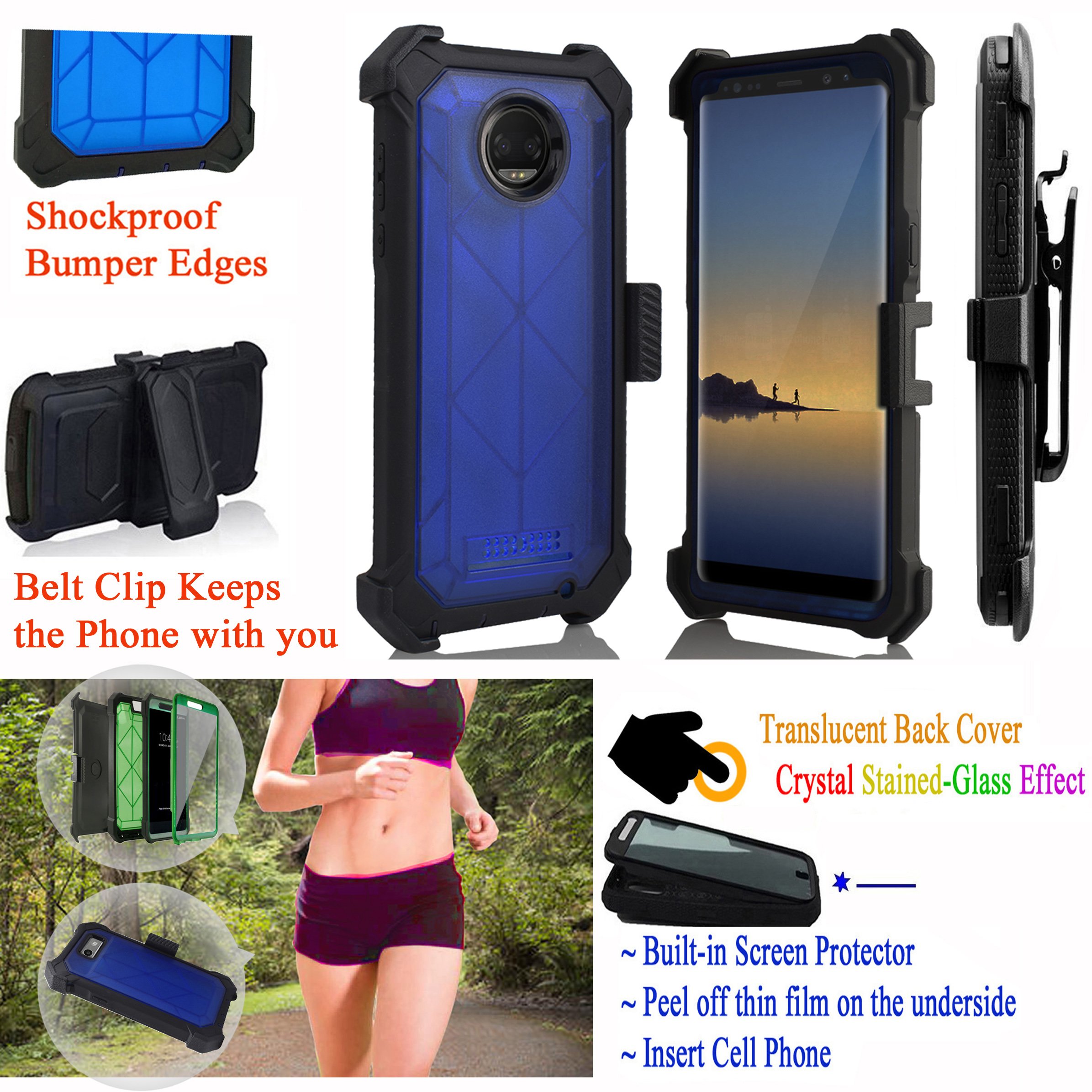 Shockproof Case for Moto Z2 Play/Force with Kickstand - Blue for Outdoor Use