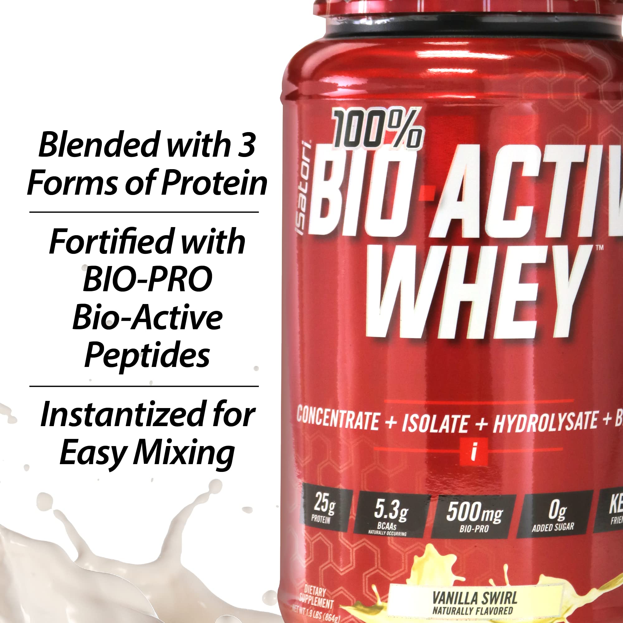 iSatori 100% Bio-Active Whey Protein Powder - 25g Protein per Serving with Whey Isolate, Hydrolysate & BCAAs for Muscle Growth & Recovery - Vanilla Swirl (26 Servings) | Ideal for Post-Workout, Gym Supplements & Fitness Enthusiasts