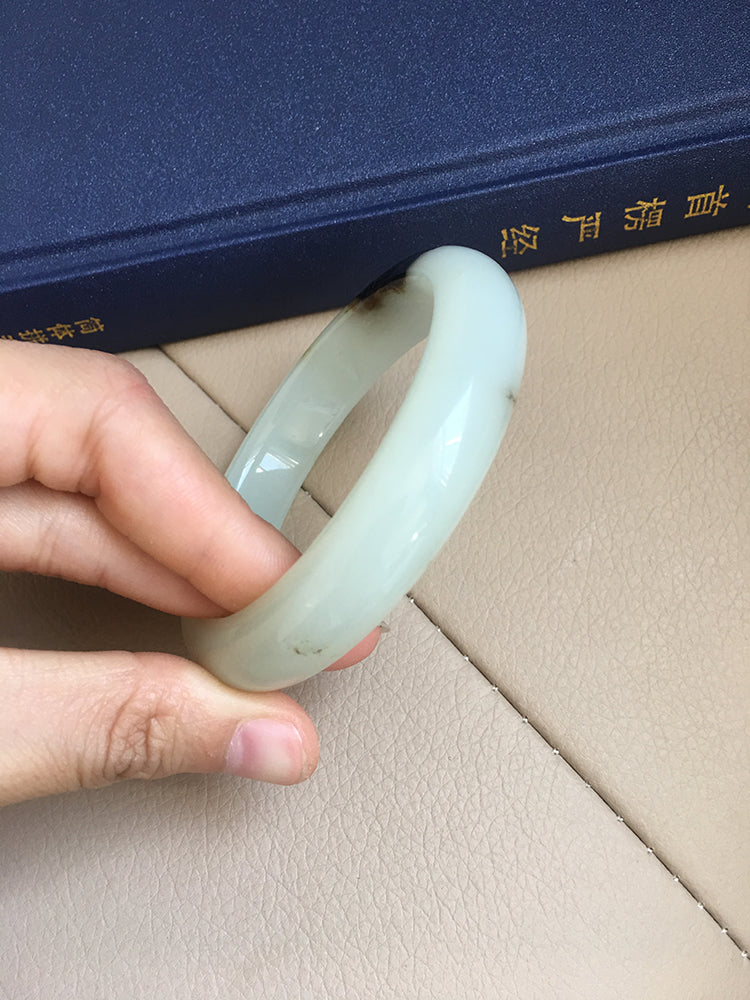 Natural Jade Bangle - Nephrite Jade Bracelet, 58.1mm Inner Diameter (NBE004) - Elegant Handmade Jewelry for Women, Perfect for Weddings, Gifts & Spiritual Healing
