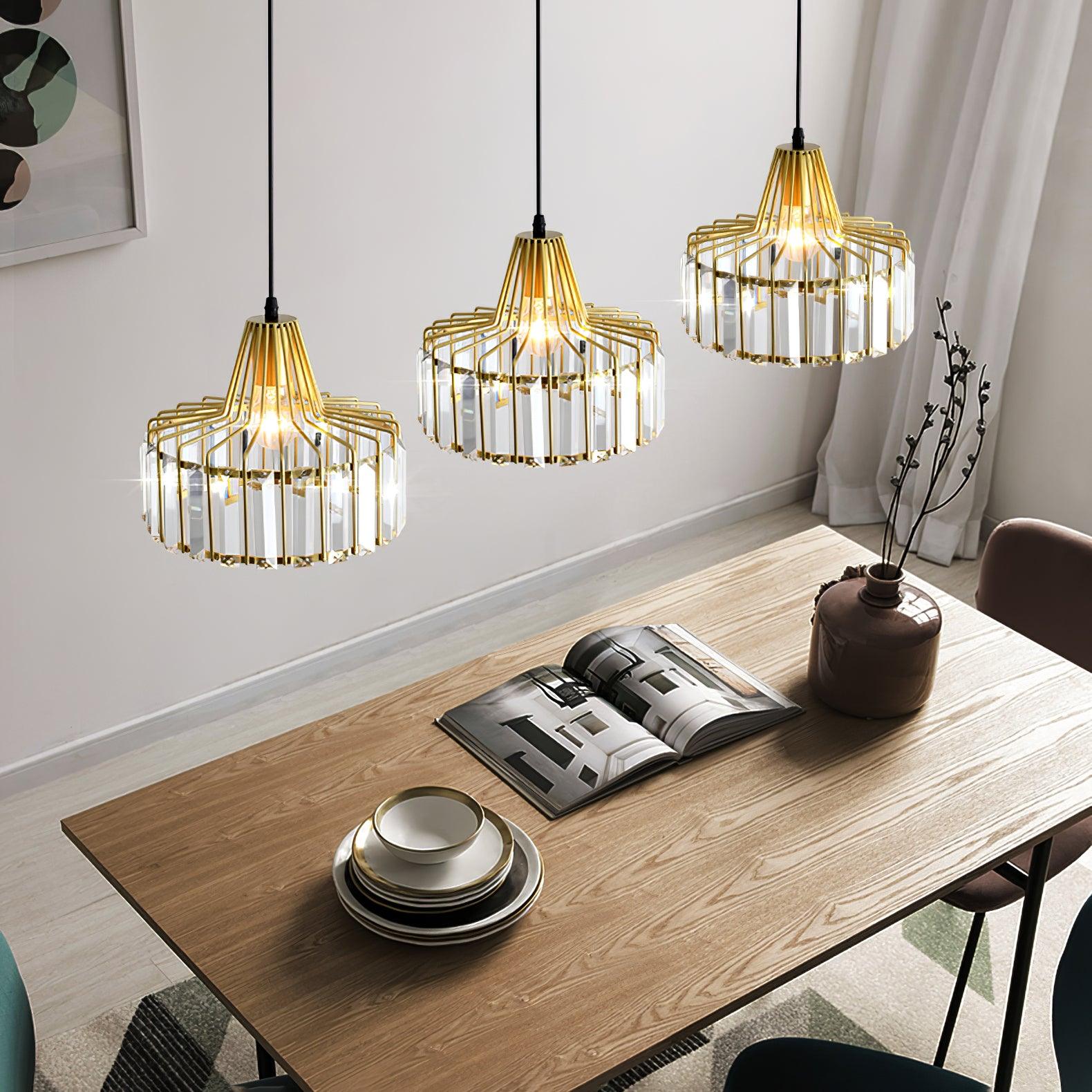 Crystal Drum Pendant Light - Modern Glass Ceiling Chandelier for Dining Room, Living Room & Bedroom Lighting Decor
