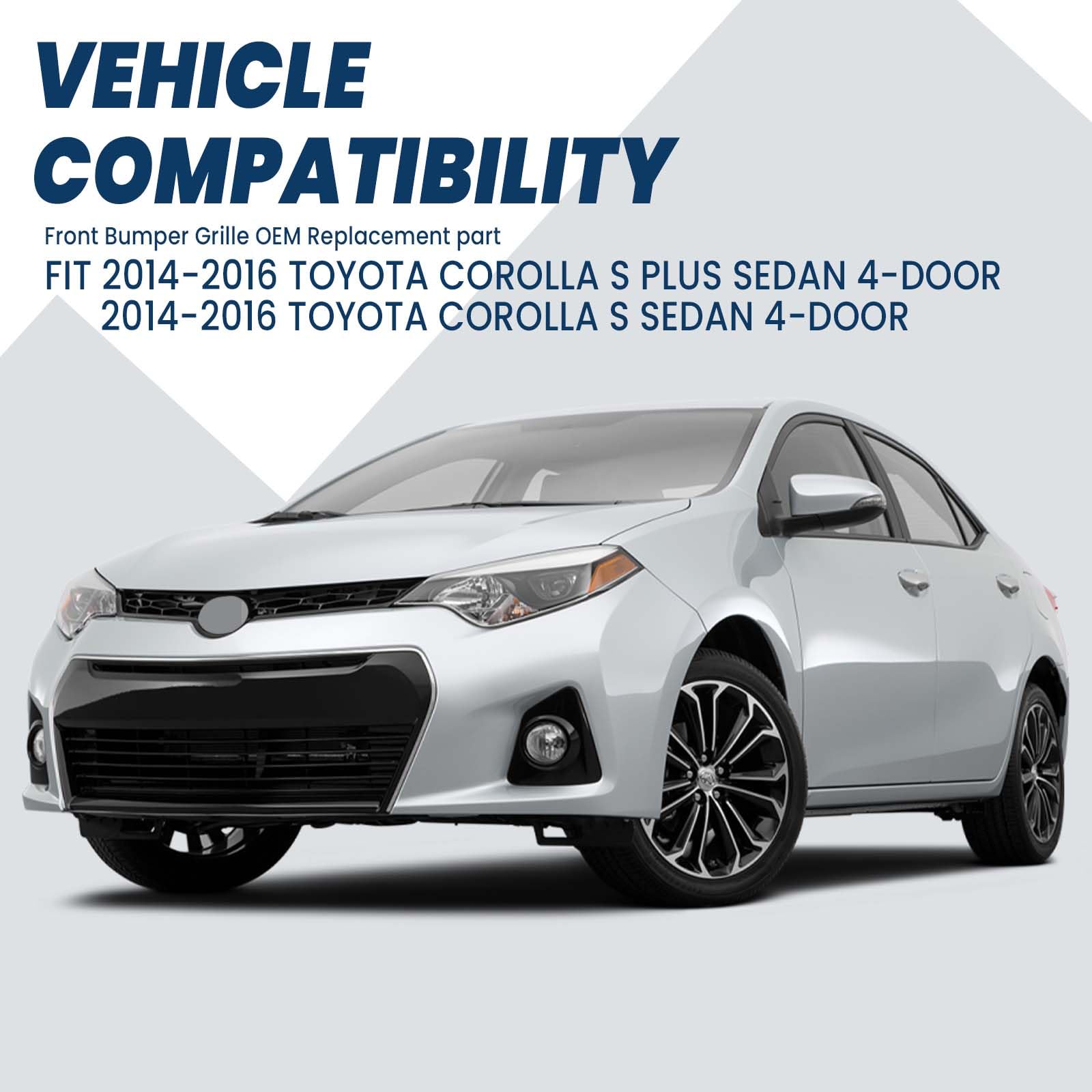 2014-2016 Toyota Corolla S Front Bumper Upper Grille - ABS Gloss Black Replacement for 5310002570 TO1200365 | Perfect Fit & Style Upgrade for Your Sedan
