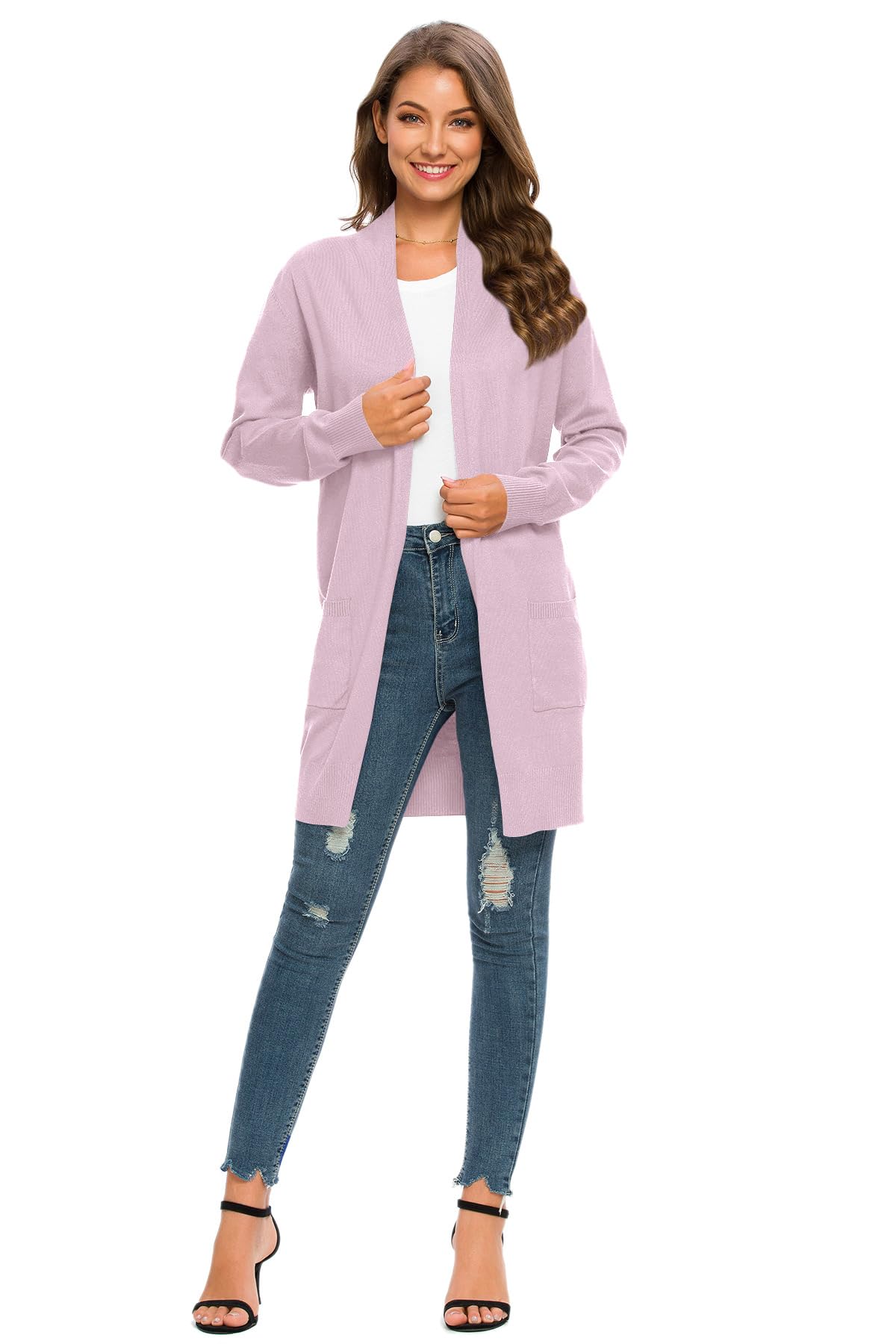 Anymiss Women's Lightweight Knit Cardigan Sweater - Oversized Kimono Jacket with Pockets (Sizes S-3XL) | Soft Open Front Cover Up for Spring, Fall & Layering Outfits