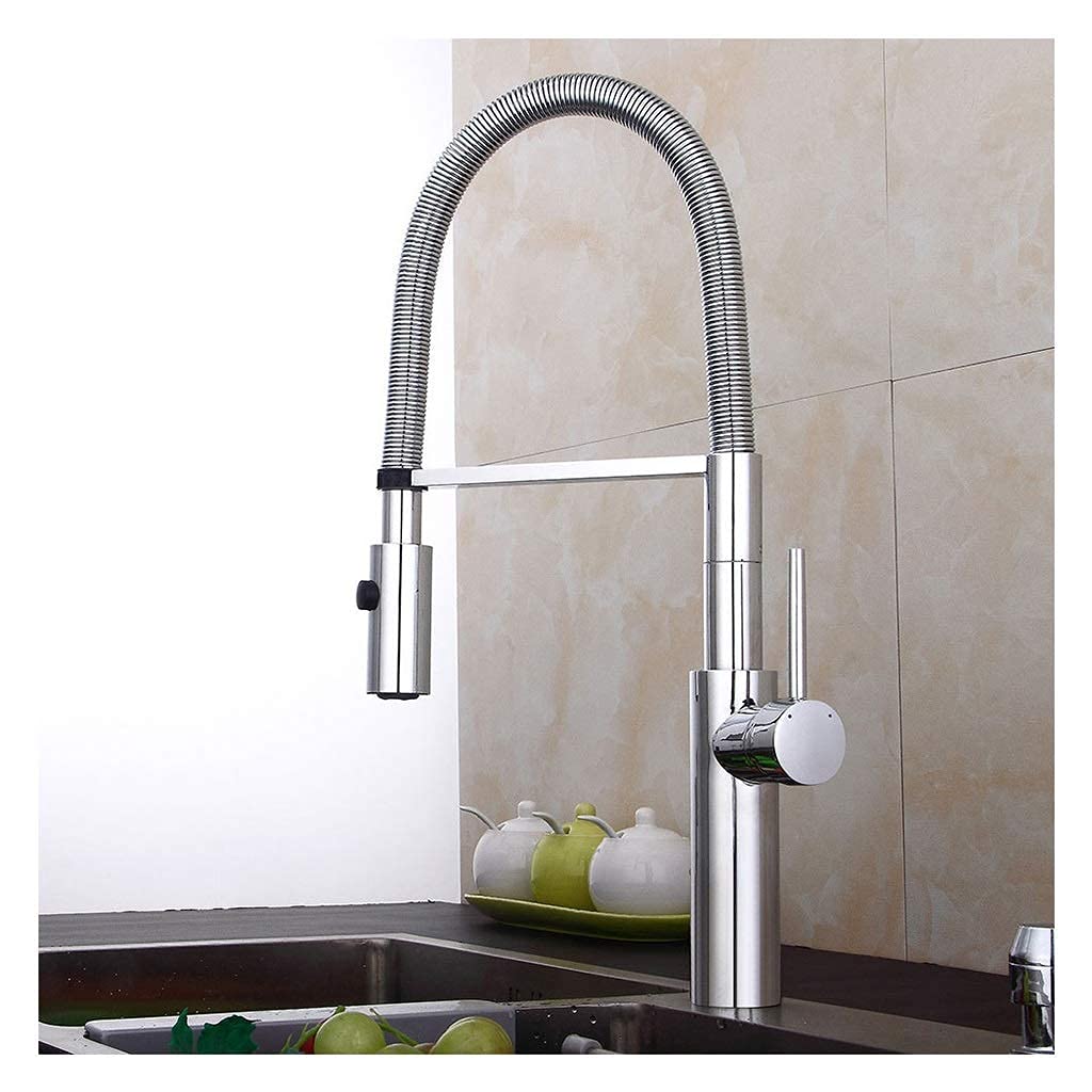 Modern Chrome Pull-Out Kitchen Sink Faucet with Swivel & Spring Spout - High-Quality Mixer Tap for Stylish Bathroom & Kitchen Upgrade | Perfect for Cooking, Washing Dishes & Home Renovation
