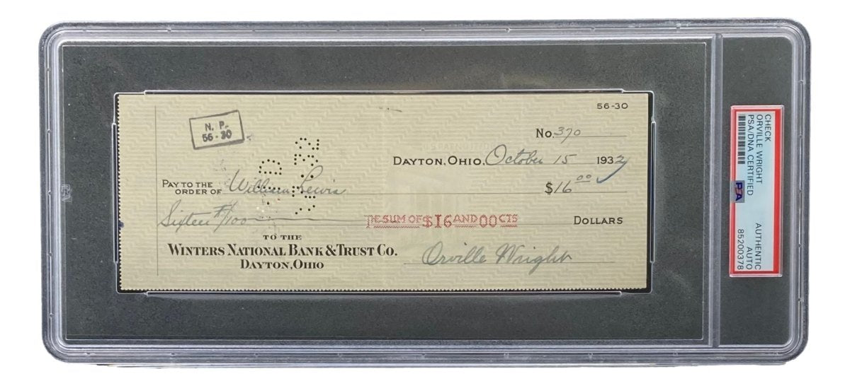 Authentic Orville Wright Signed Bank Check - PSA/DNA Certified 85200378 - Collectible Aviation Memorabilia for Display & Investment