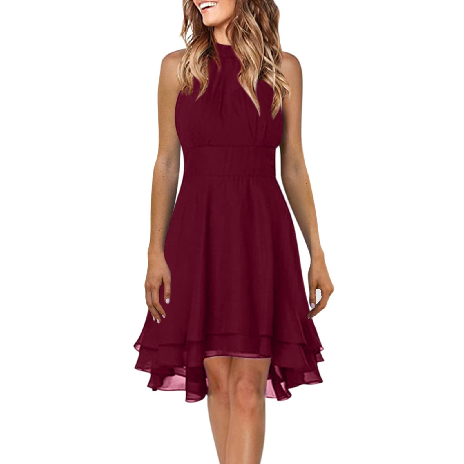 Women's Summer Beach Dresses - Casual Chiffon Halter Neck A-Line Dress with Button Details | Perfect for Vacations, Pool Parties & Tropical Getaways
