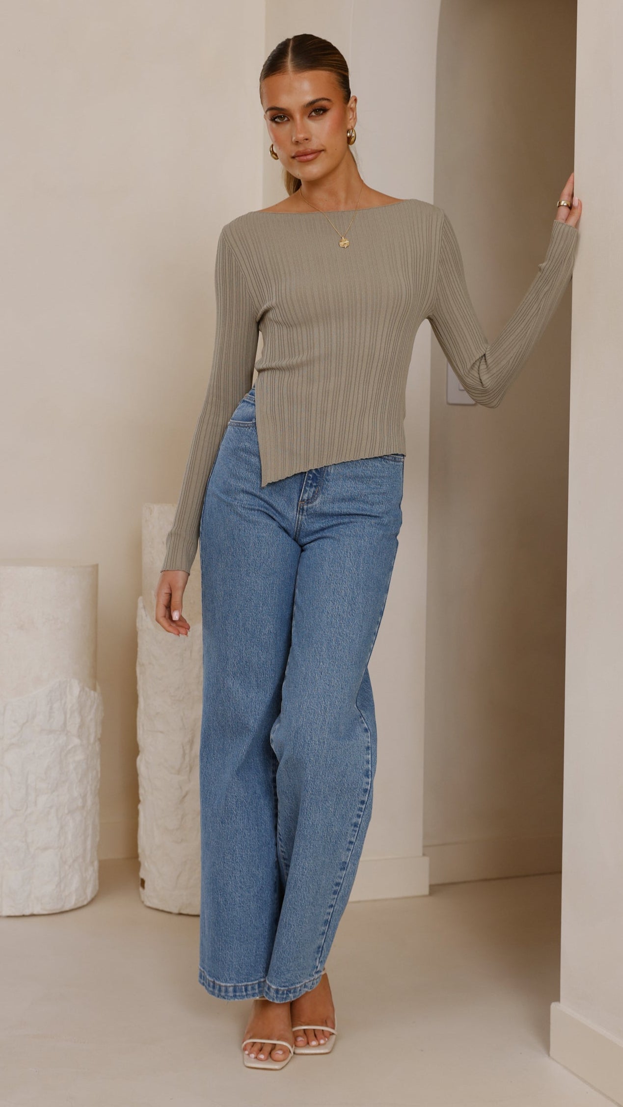 Isla Women's Long Sleeve Casual Top in Khaki - Perfect for Fall Layering and Office Wear