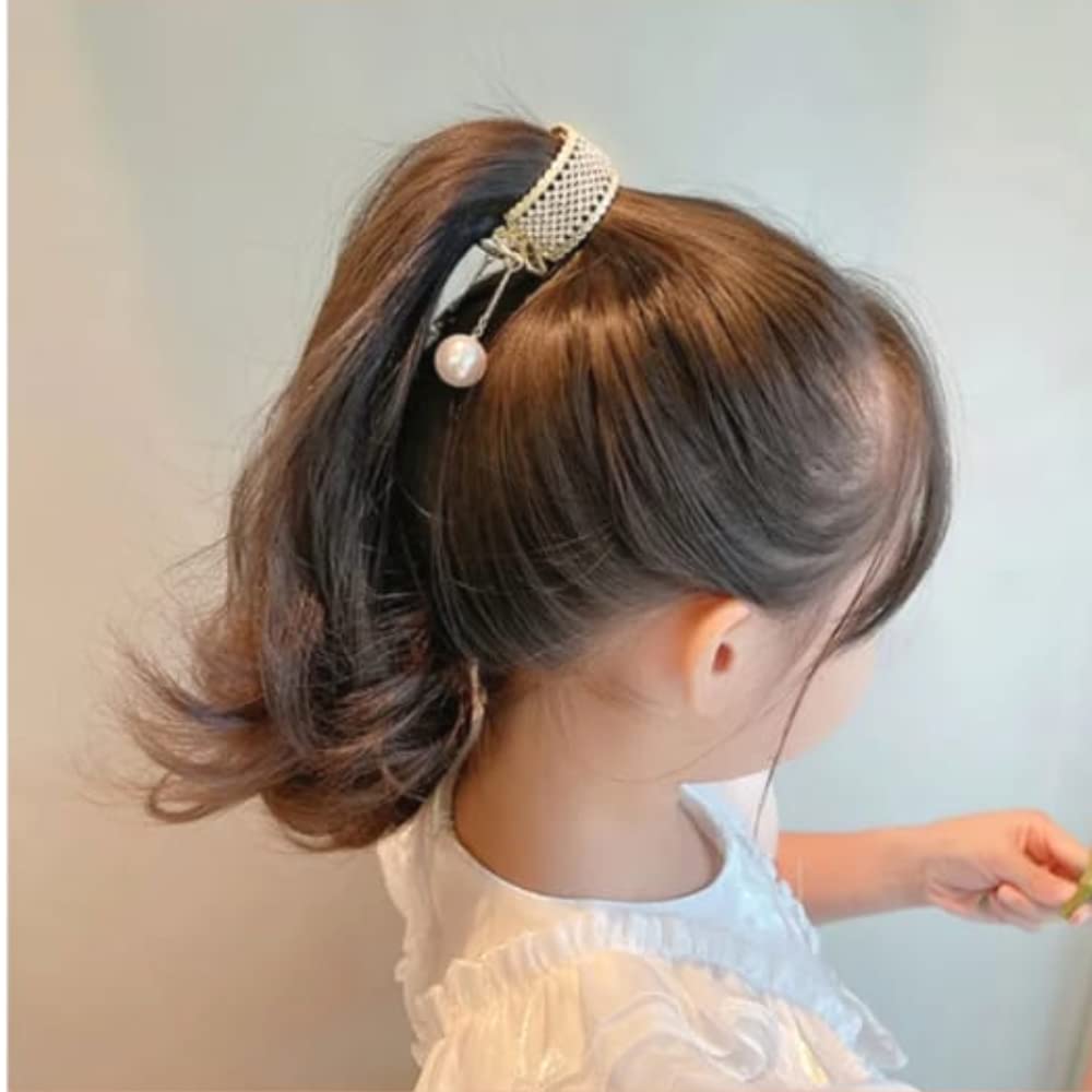 Elegant Pearl Rhinestone Hair Clip for Women - Sparkly Metal Spring Ponytail Holder Barrette Accessories (1 Pack, Medium Size) - Perfect for Weddings, Parties & Everyday Hairstyles