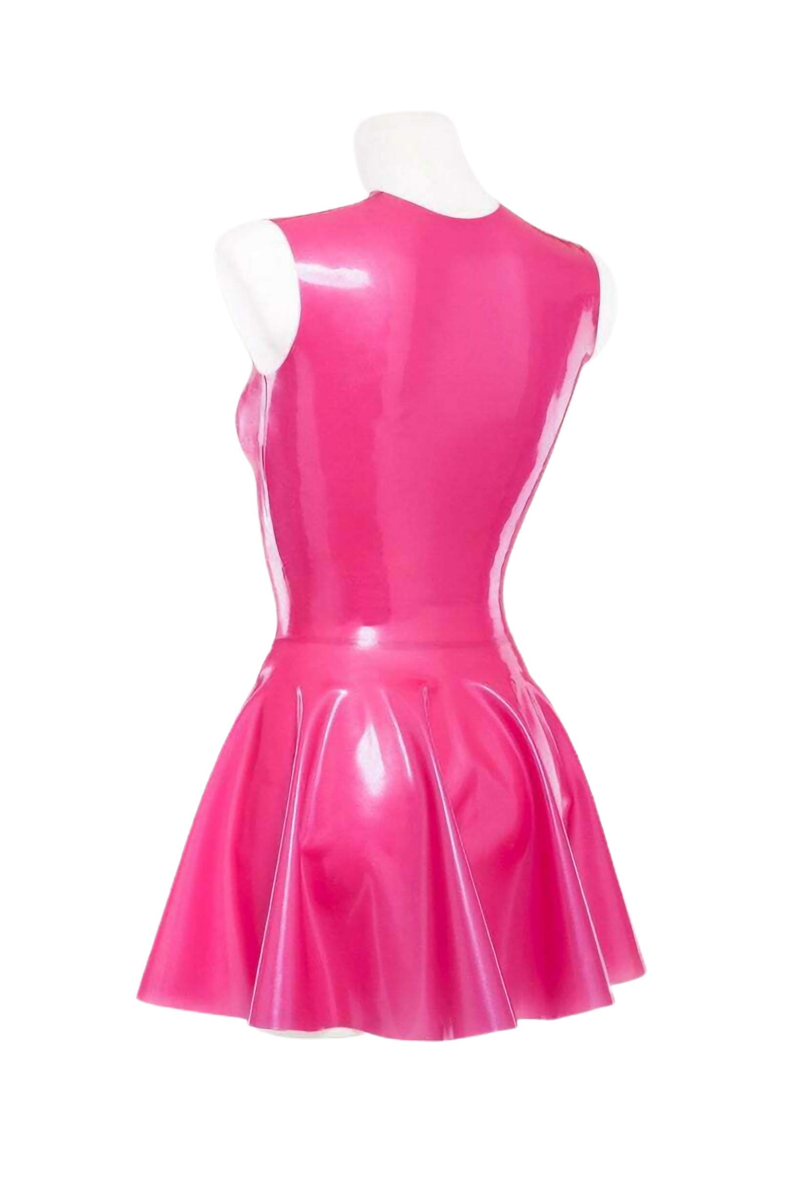 Stylish Latex Pleated Skirts & Sleeveless Boat Neck Dresses - 0.4mm Thick Customizable Pink Short Skirt Dress (No Zipper) | Perfect for Clubwear, Cosplay, and Fashion Shows