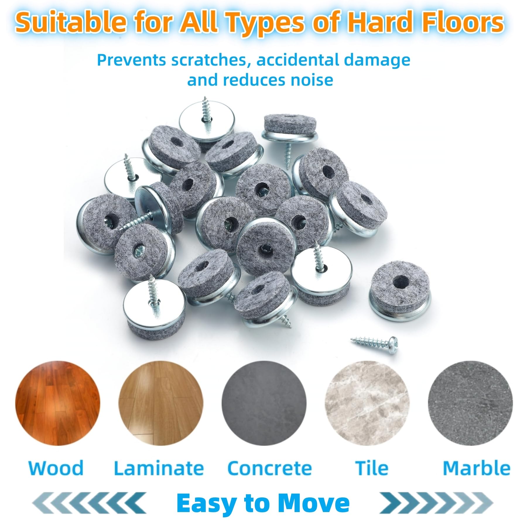 Furnigear 40-Pack 1-Inch Grey Screw-On Furniture Pads & Sliders for Wooden Chair Legs - Best Hardwood Floor Protectors for Wood, Laminate & Tile Floors - Prevent Scratches & Noise in Living Room, Bedroom & Office