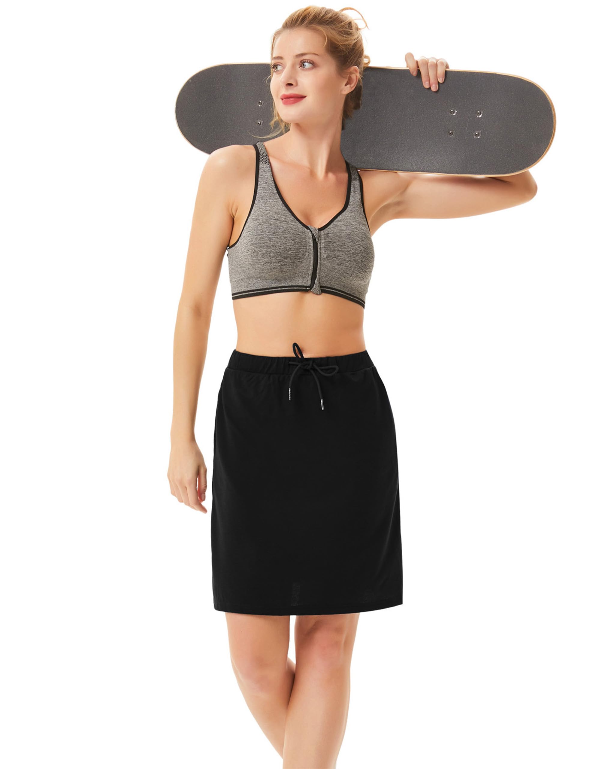 **JACK SMITH Women's Athletic Skorts - Stretchy Knee-Length Skirts with Drawstring Waist & Mesh Shorts Pockets - Perfect for Running, Tennis & Outdoor Activities**