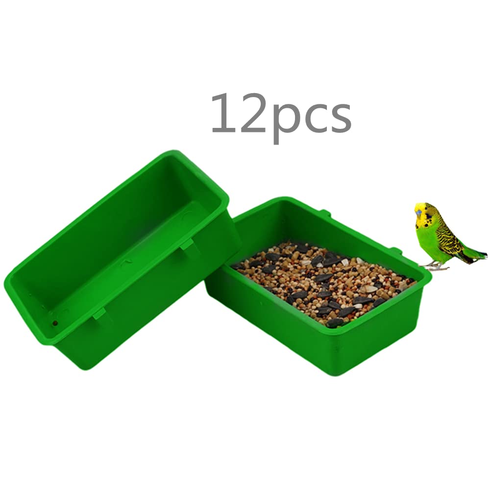 12 Pcs Plastic Bird Feeders - Hanging Seed Food Cups for Parrots, Parakeets, Pigeons & Poultry | Durable Green Feeding Bowls for Outdoor & Indoor Bird Cages | Perfect for Backyard, Garden, or Aviary Use