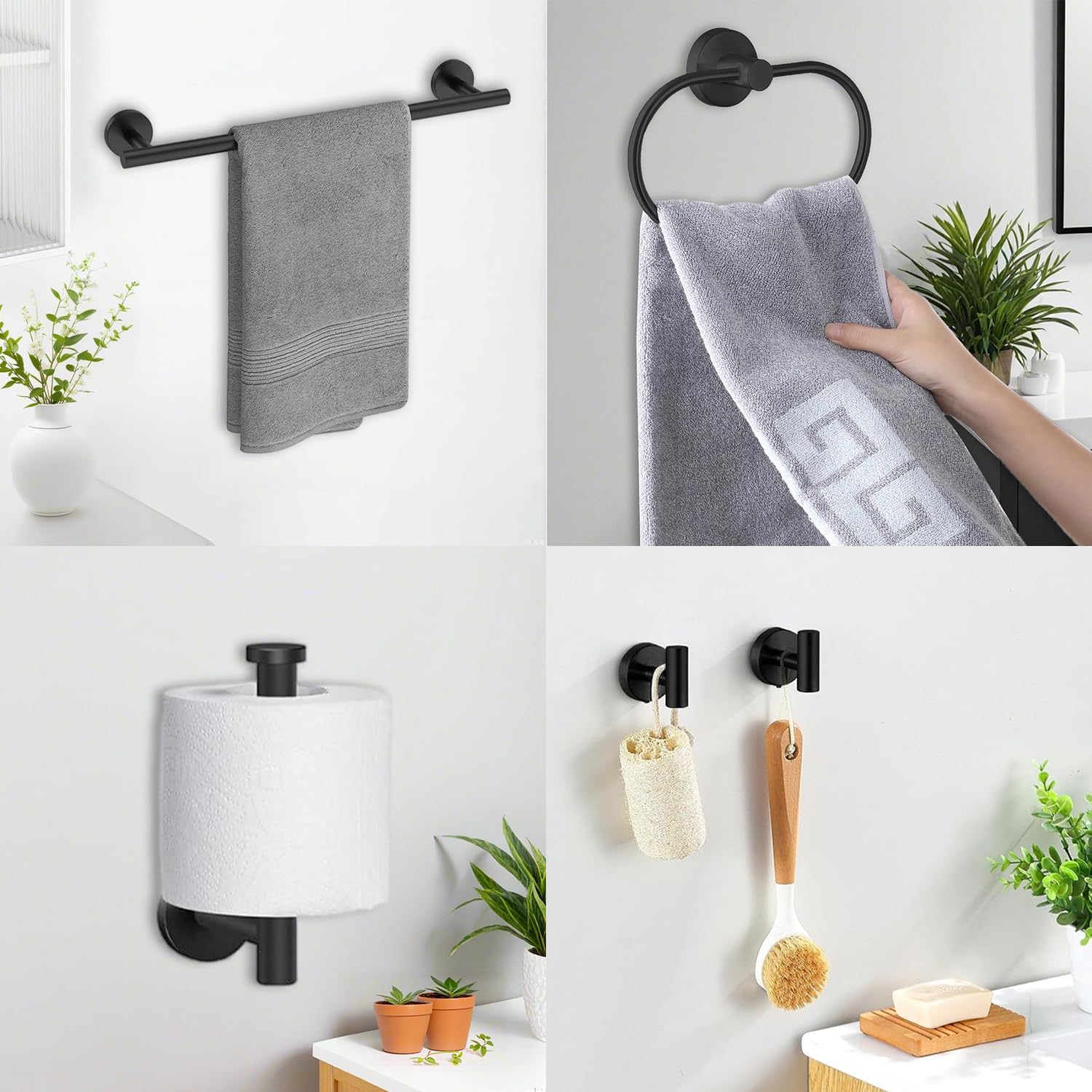 7-Piece Black Bathroom Accessories Set - SUS304 Stainless Steel Wall Mounted Towel Rack, Towel Holder & Bar for Modern Bathrooms - Perfect for Spa, Hotel & Home Decor
