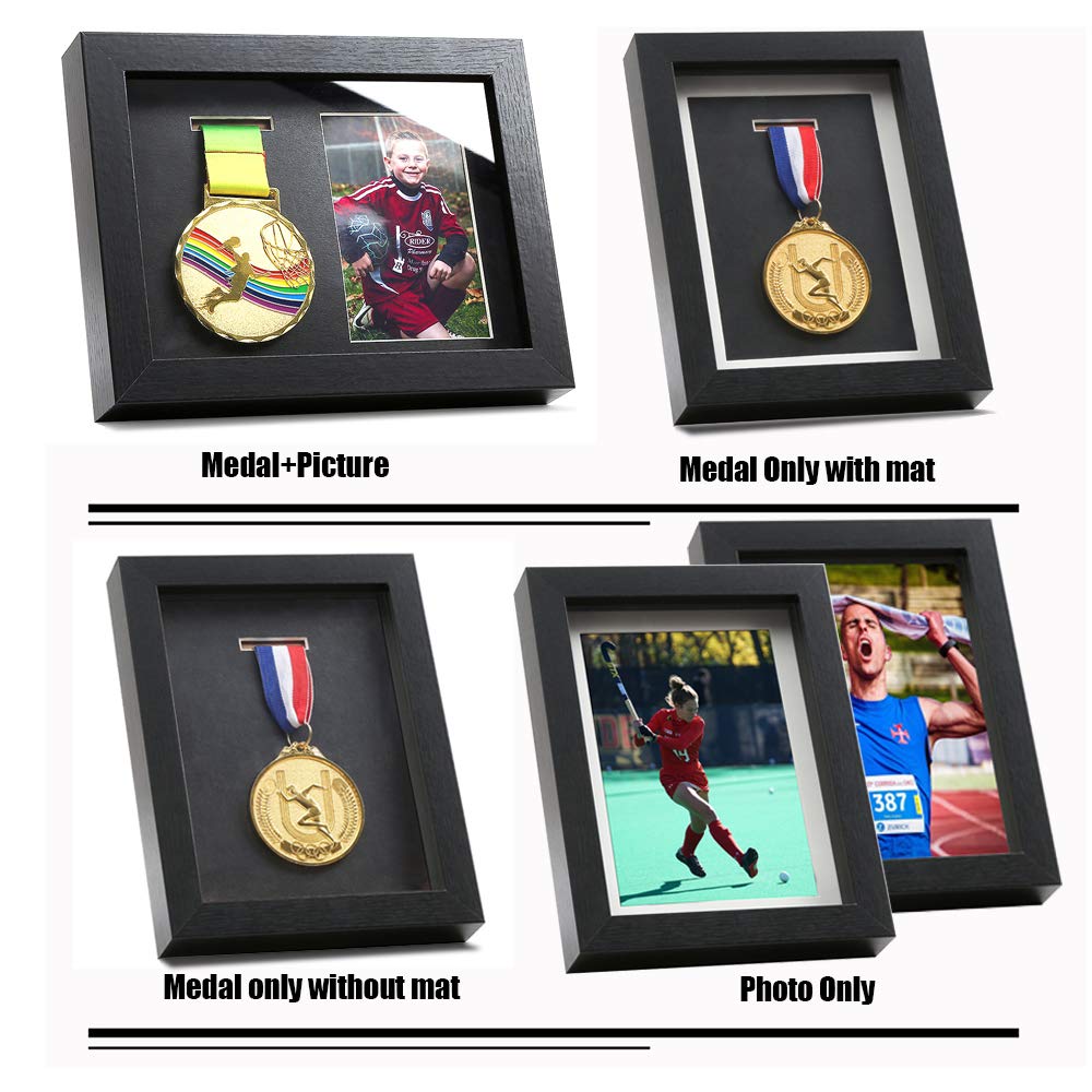 Single Medal Display Shadow Box - 6x8 Black Sports Award Case for Running, Marathon, Soccer, Football & Gymnastics | Perfect for Race Winners & Athletes to Showcase Achievements at Home or Office