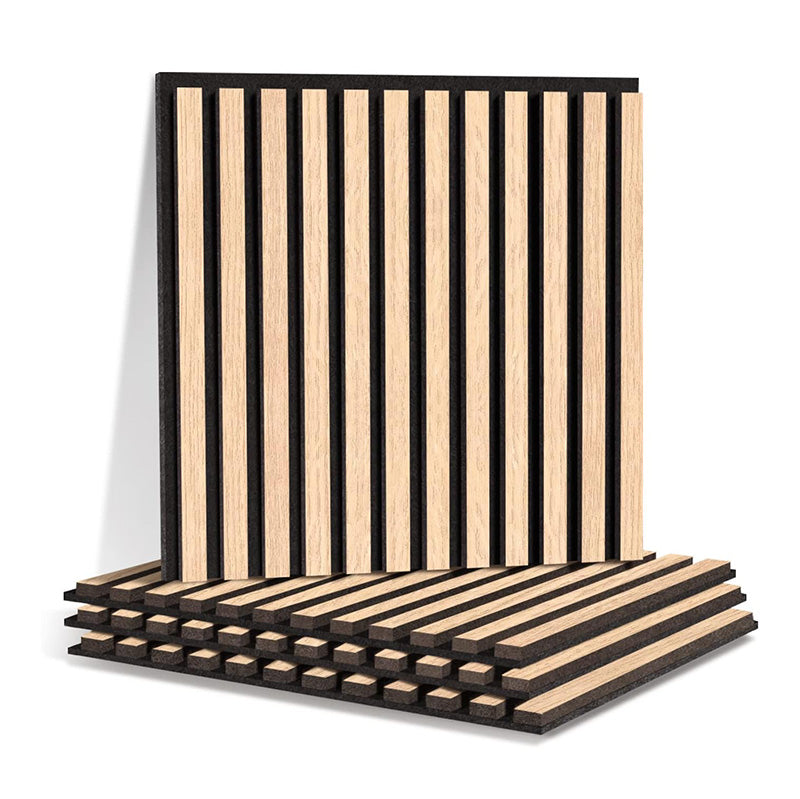 Square WOODFLEX Acoustic Wood Slat Wall Panels - Oak Veneer Soundproofing Tiles (4-Piece Set) for Home Theater, Office & Studio Decor