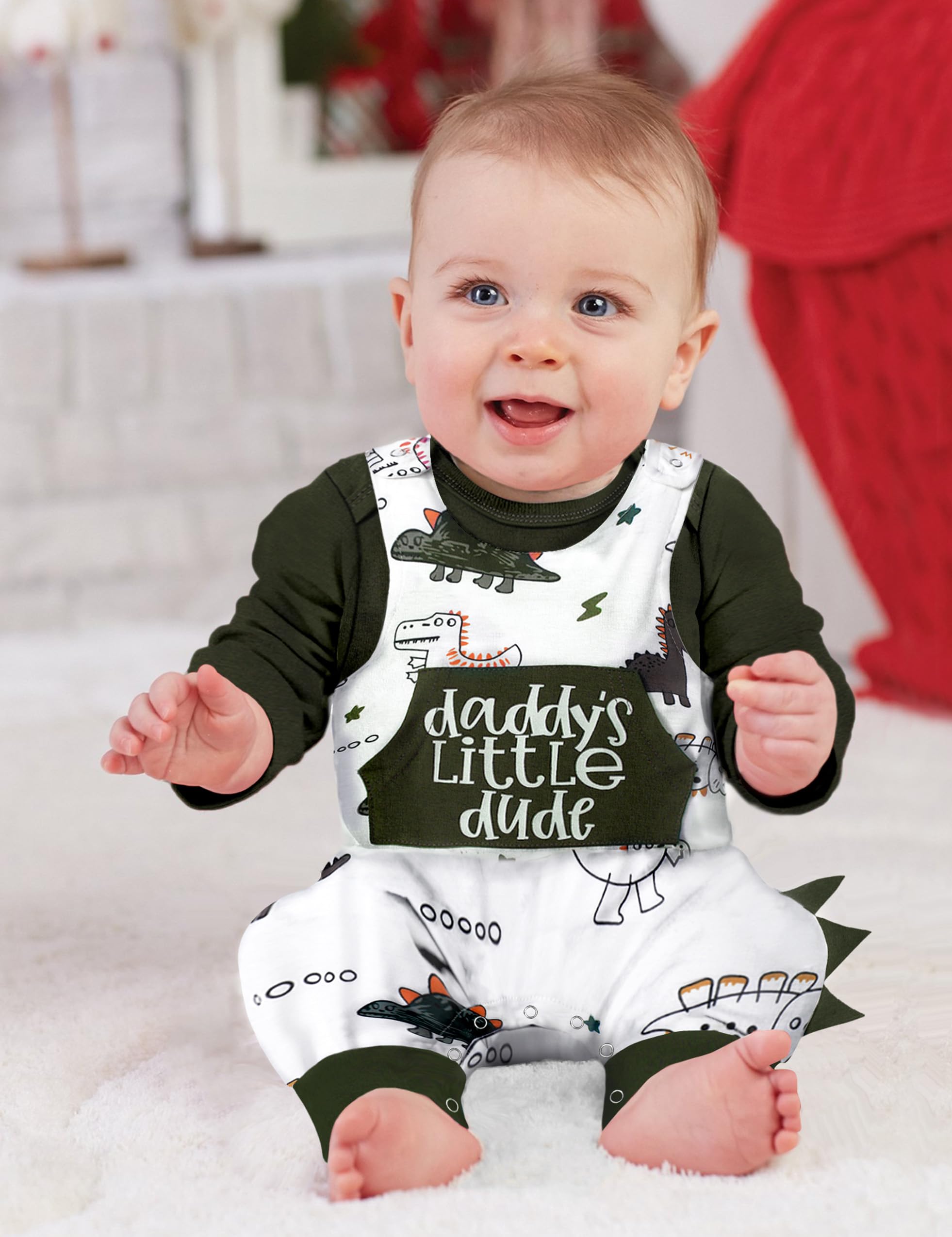 3-Piece Baby Boy Outfits Set - Dinosaur Romper with Long Sleeves & Hat | Cute Newborn Clothes for Boys | Perfect for Playtime, Photo Shoots & Daily Wear