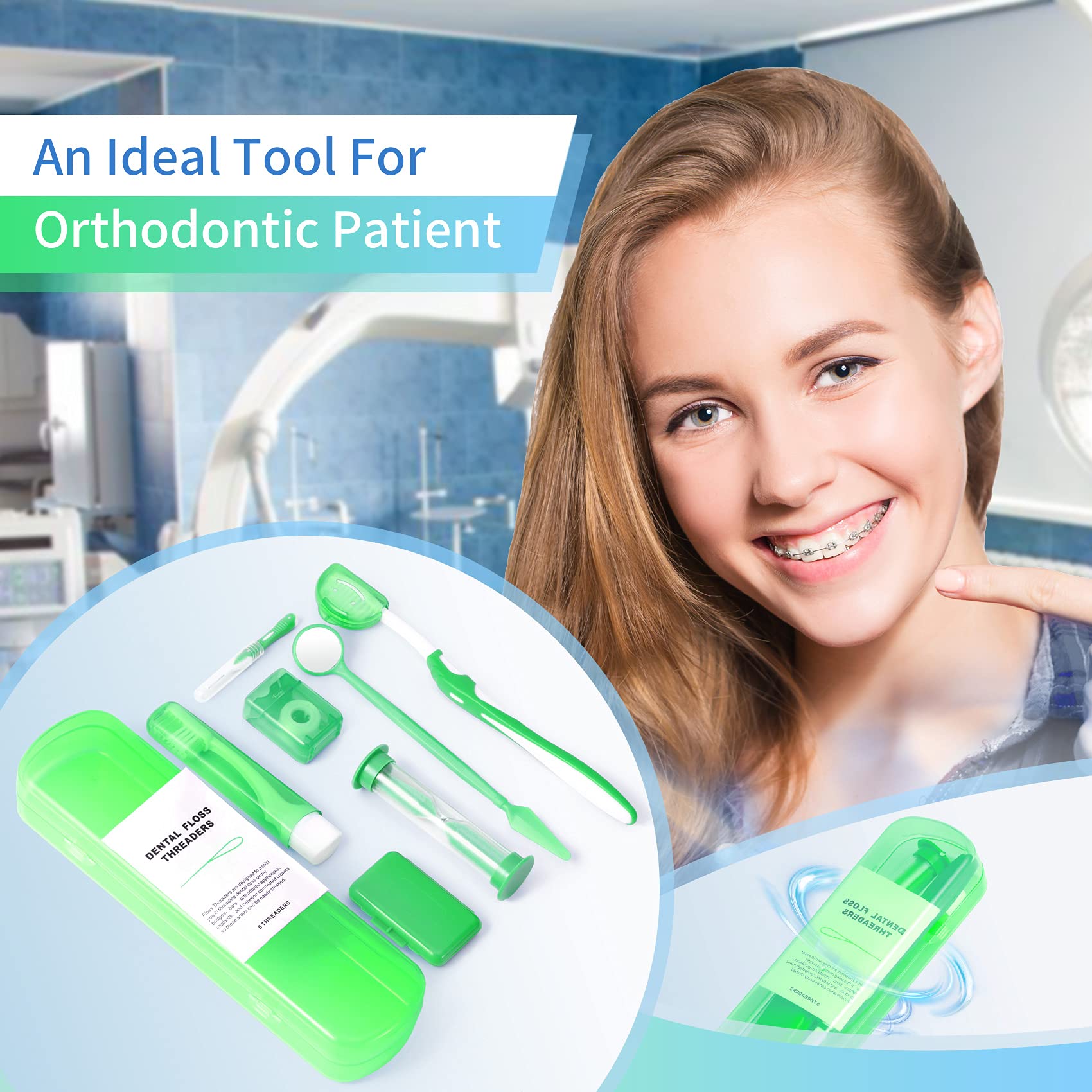 Annhua 8-Piece Braces Care Kit - Orthodontic Cleaning Tools with Interdental Brush & Wax for Travel