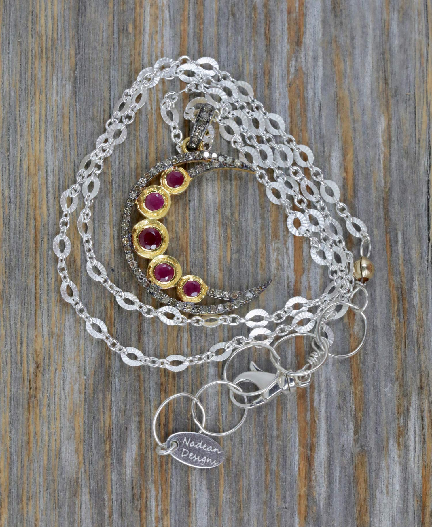 Large Ruby Diamond Crescent Moon Pendant Necklace - July Birthstone Jewelry for Women | Elegant Birthday Gift for Her | Perfect for Anniversaries, Date Nights & Special Occasions