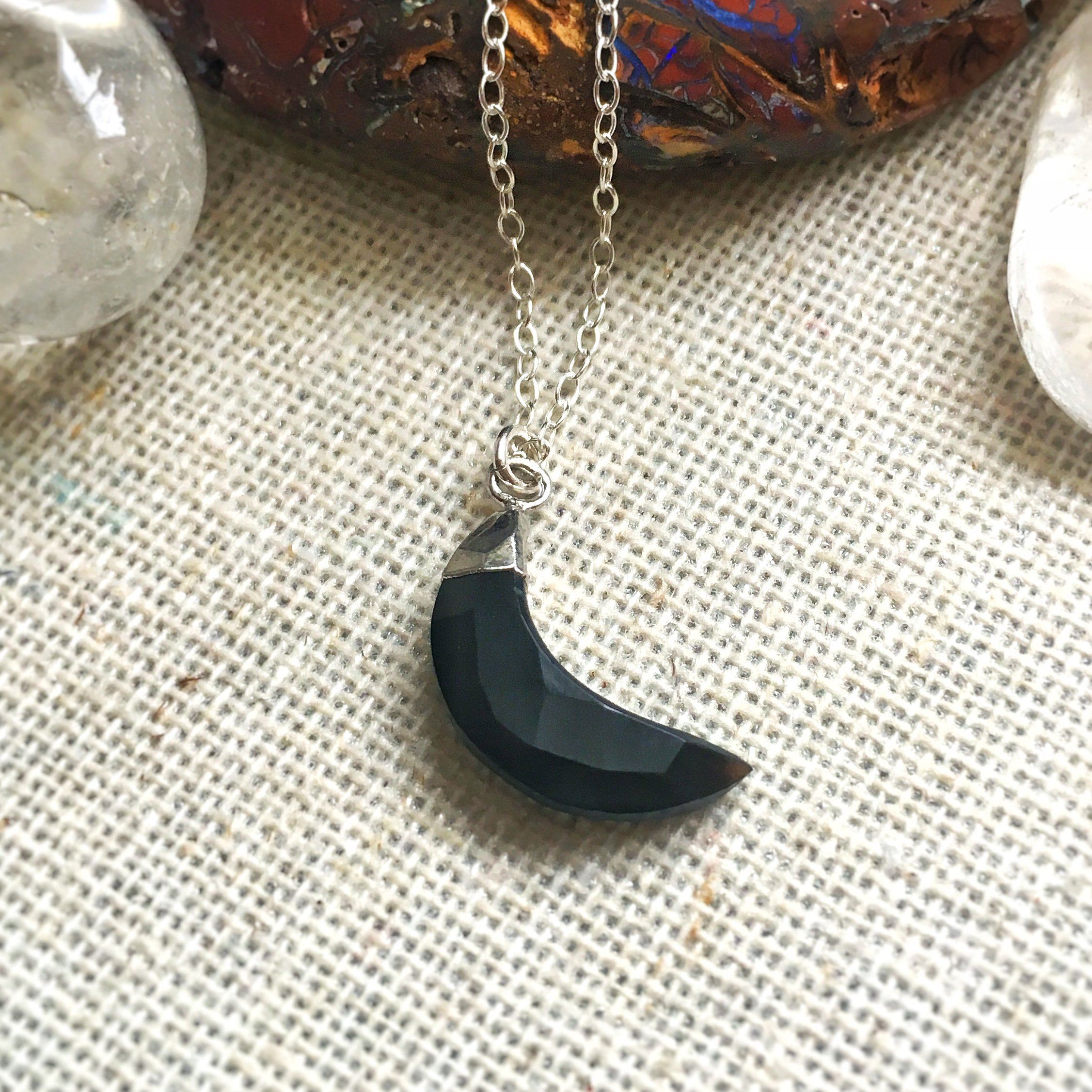 Onyx Crystal Moon Charm Necklace - Elegant Black Gemstone Jewelry for Women | Perfect for Everyday Wear, Meditation & Spiritual Healing