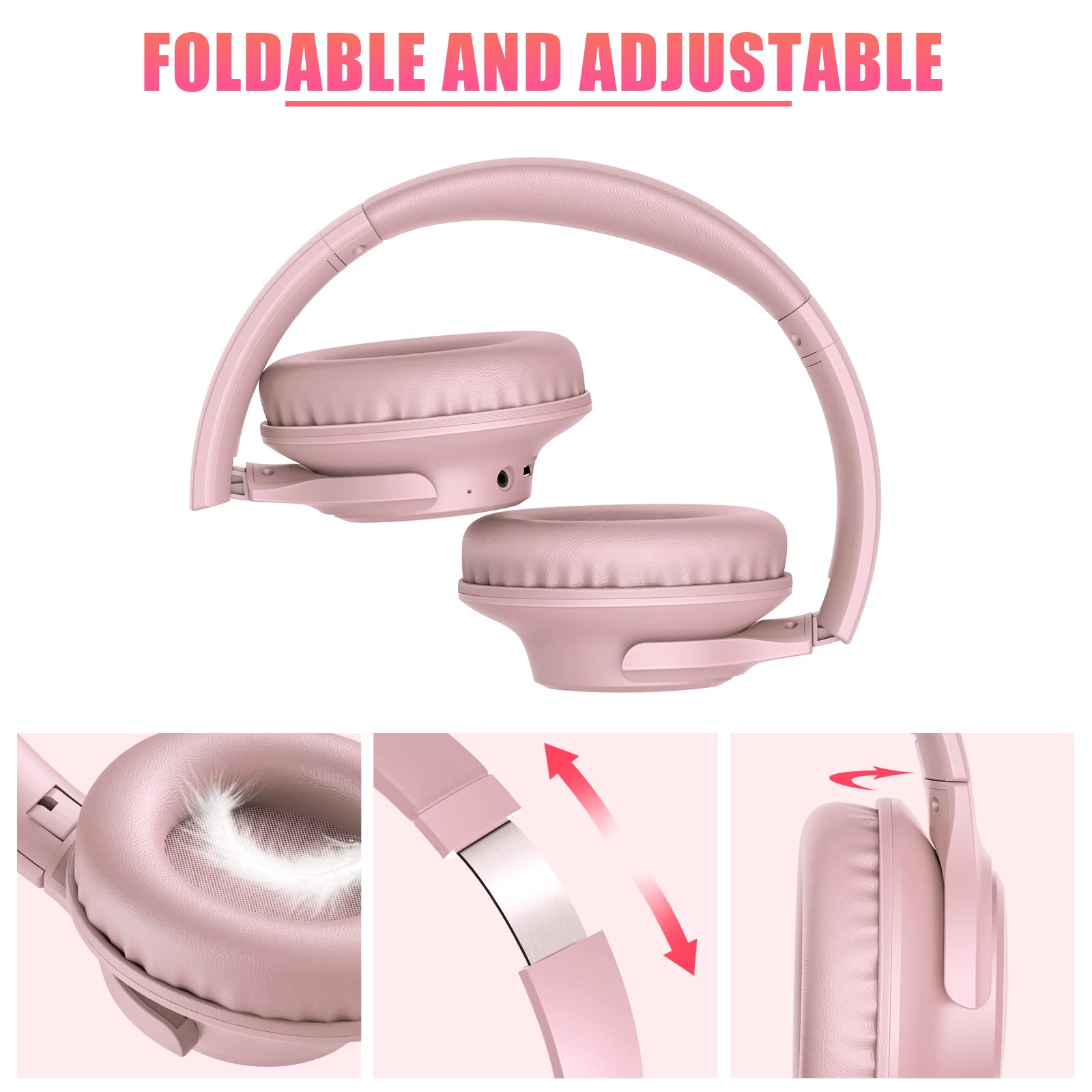KVIDIO Bluetooth Over-Ear Headphones - 65H Playtime, Wireless with Mic, Foldable & Lightweight, Deep Bass & HiFi Stereo Sound for iPhone/Android - Perfect for Travel, Workouts & Gaming