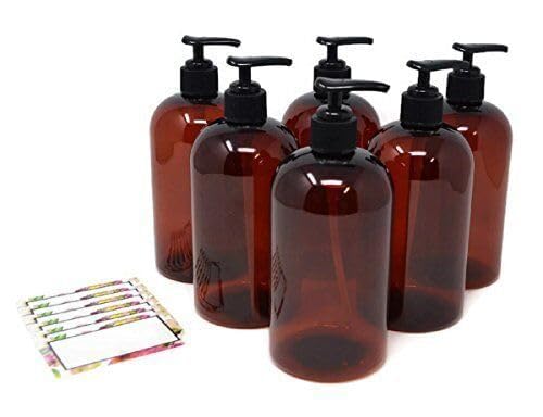 R K Bottles 300ml Amber Glass Bottle with Black Pump Dispenser - 2 Pack Refillable Empty Bottles for Essential Oils, Lotions & DIY Beauty Products | Home, Salon & Travel Use