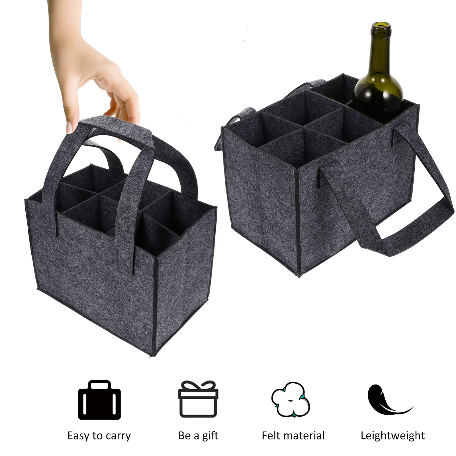Premium Hemoton 6-Bottle Wine Tote Bag - Insulated Wine Carrier for Travel, Grocery Shopping & Gifts | Christmas, Wedding & Party Favor | Reusable Felt Wine Storage Bag for Picnics, Beach Outings & Wine Tasting Events