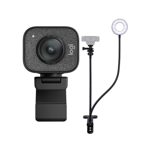 Logitech StreamCam Plus Full HD Webcam with Tripod Stand & Ring Light Bundle - 1080p 60fps Web Camera for Streaming, Video Calls, Gaming, YouTube (Graphite) - Perfect for Home Office, Online Classes, Zoom Meetings