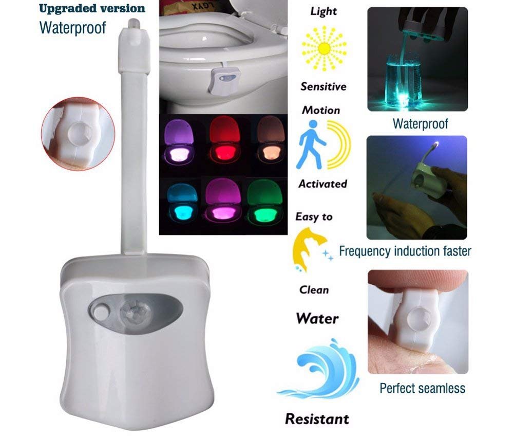 4 Pack Motion Sensor LED Night Lights - 8 Color Changing Toilet Bowl Light with 2 Modes for Bathroom & Washroom | Auto Detection, Universal Fit | Perfect for Kids, Elderly & Nighttime Safety