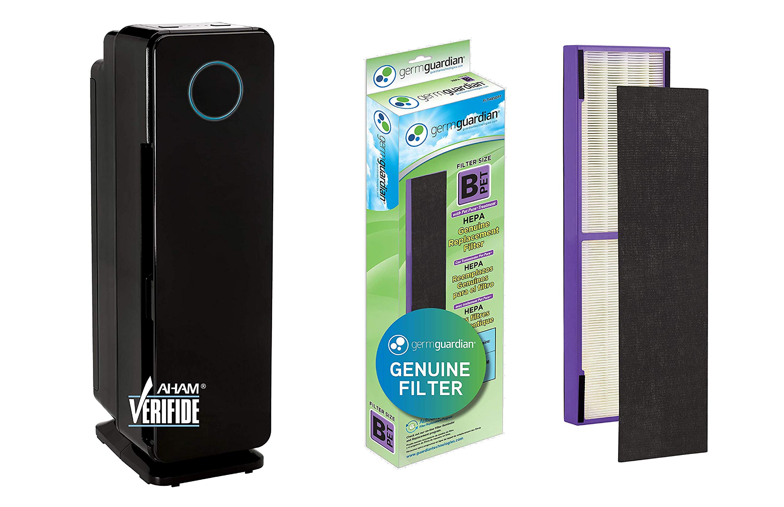 GermGuardian AC4300BPTCA True HEPA Air Purifier with UV-C Light Sanitizer - Removes 99.97% of Dust, Pollen, Pet Dander & Germs - Includes FLT4850PT Replacement Filter - Ideal for Bedrooms, Living Rooms & Offices