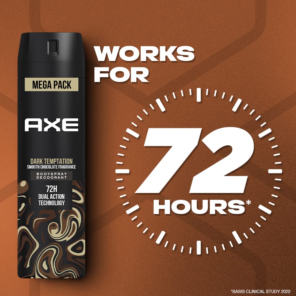 AXE Dark Temptation Men's Deodorant Spray - 7.3oz Long Lasting Body Odor Protection with Irresistible Chocolate Vanilla Scent - Perfect for Gym, Work & Everyday Freshness