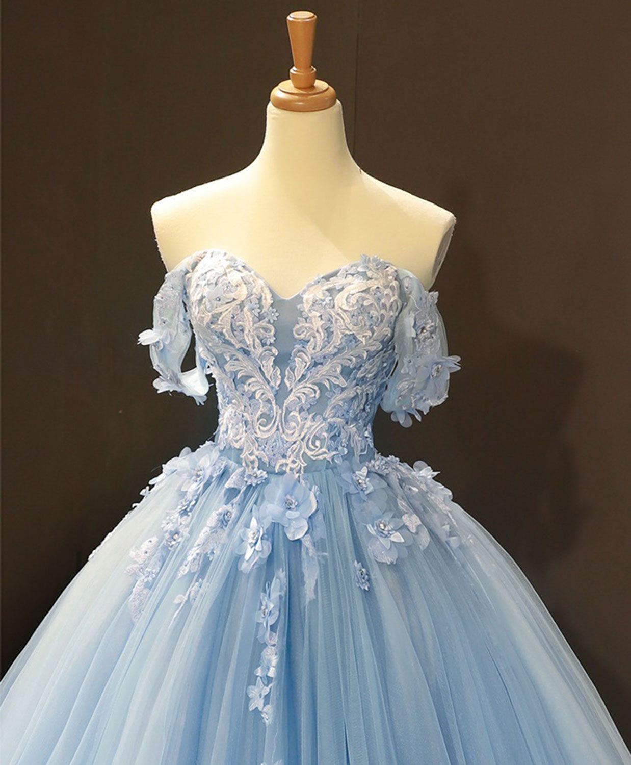 Elegant Blue Off Shoulder Tulle Lace Long Prom Dress - Formal Ball Gown Evening Dress for Homecoming, Wedding, Quinceañera & Special Occasions