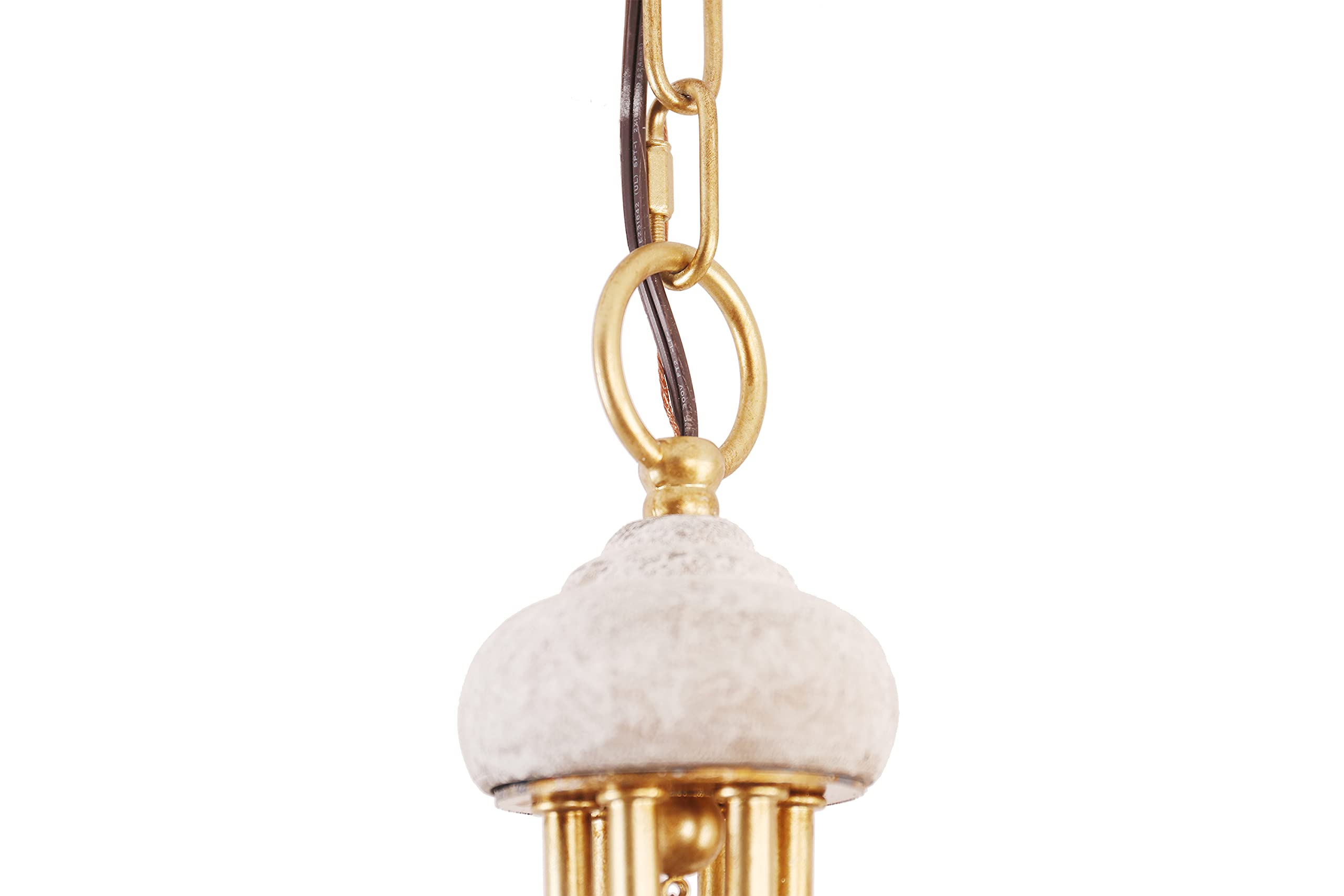 6-Light Farmhouse Wood Beaded Chandelier with Empire Design - Gold French Country Dining Room Lighting for Bedroom, Living Room & Entryway | Perfect for Rustic Home Decor & Wedding Venues