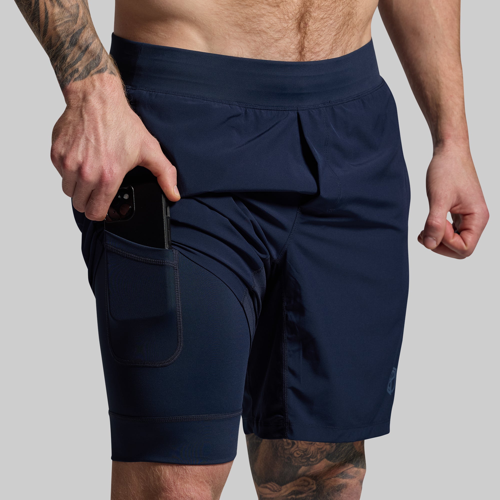 Versatile Compression Shorts for Men - 9-Inch Inseam, Breathable & Moisture-Wicking (BP Navy) - Perfect for Running, Gym Workouts & Sports Activities