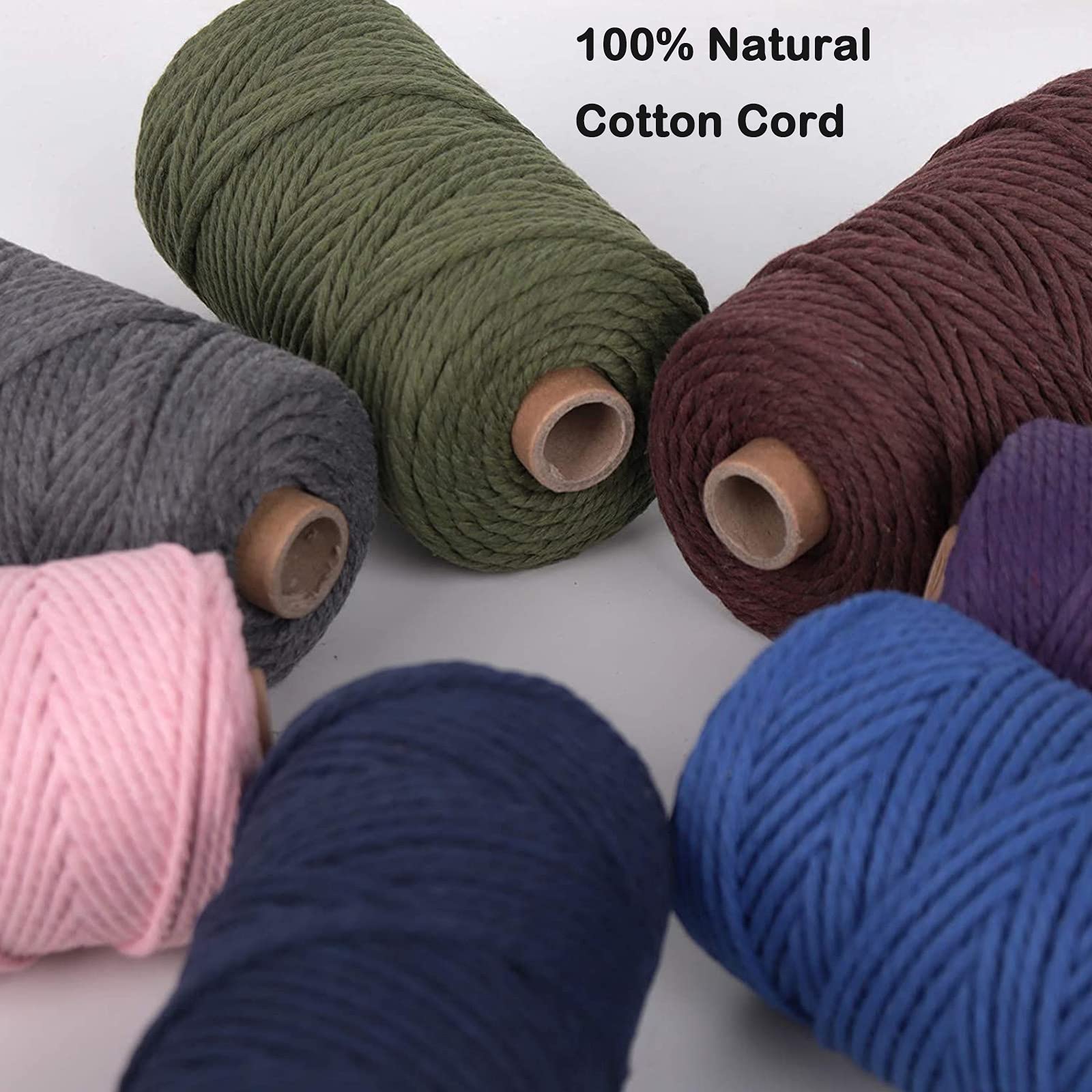 4 Ply Twisted Macrame Cotton Cord - 3mm x 109 Yards Natural Deep Blue Macrame Yarn for DIY Plant Hangers, Wall Hangings & Boho Home Decor | Perfect Macrame Supplies for Beginners & Craft Projects