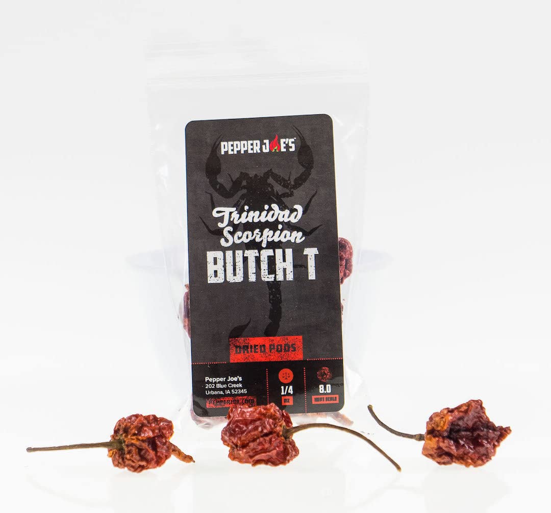 Pepper Joe’s Dried Butch T Trinidad Scorpion Peppers - 1/4oz Bag of Whole Dehydrated Hot Chili Peppers - Perfect for Cooking, Spice Making, and Adding Heat to Soups, Sauces, and Rubs