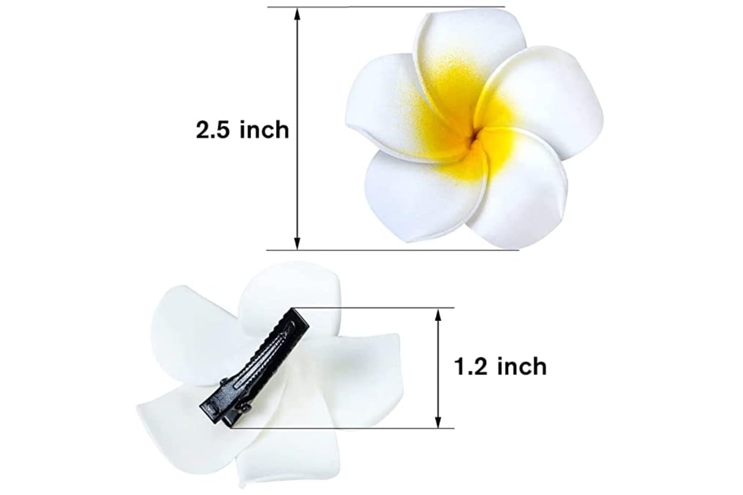 ALIBA COLLECTION 6-Piece Plumeria Foam Hair Clips for Women & Girls - Hawaiian Flower Hair Accessories in White & Yellow - Perfect for Beach Parties, Weddings & Summer Styling