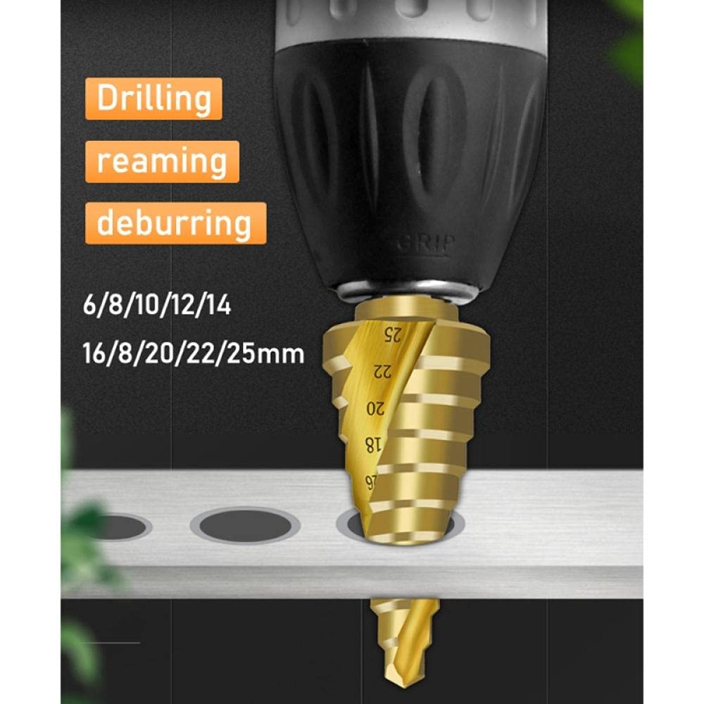 6-25mm Titanium Coated HSS Step Cone Drill Bit with Hex Shank - Perfect for Wood, Metal & Plastic Drilling Projects