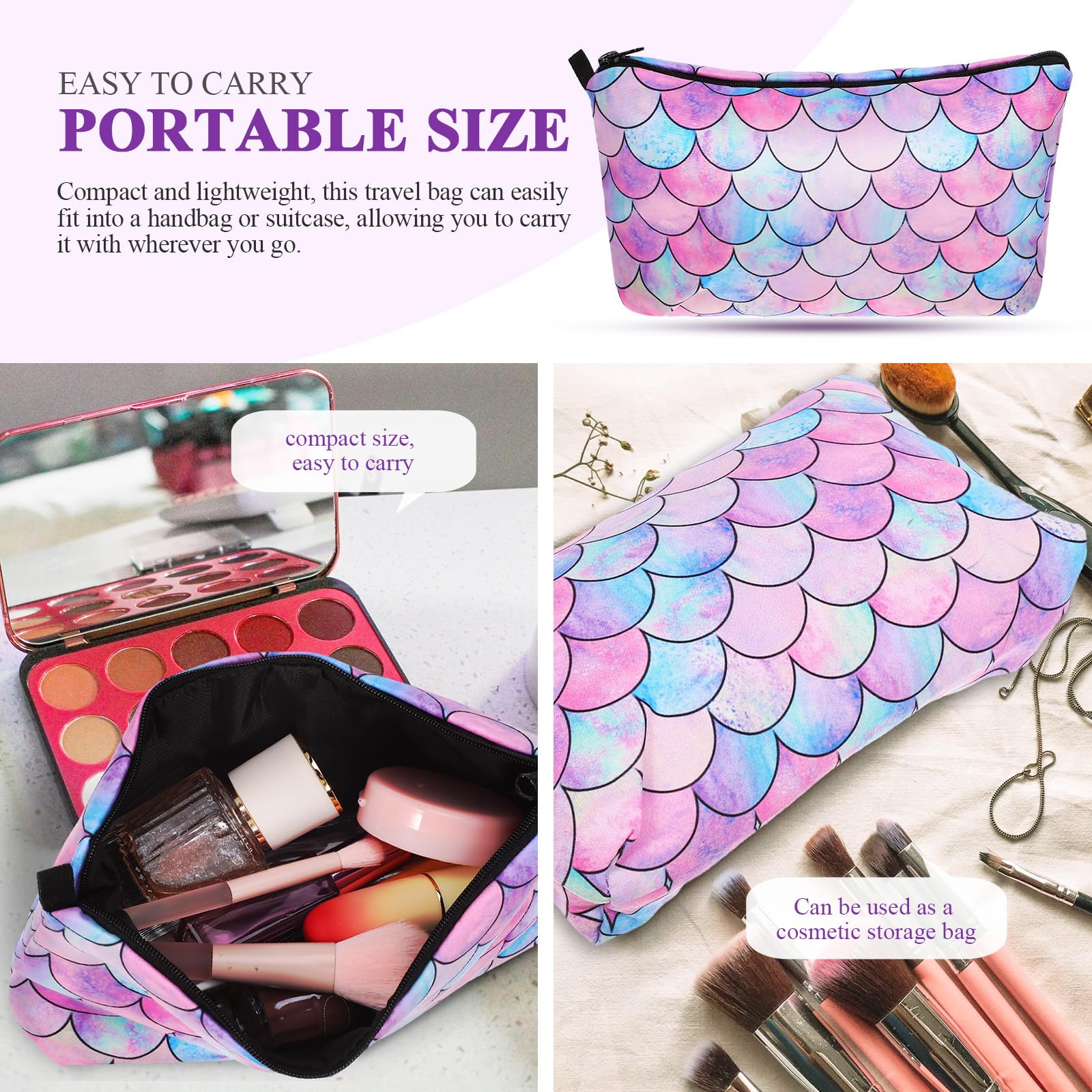 Mermaid Makeup Bag - Fish Scales Cosmetic Pouch for Travel & Toiletries | Women's Beauty Organizer