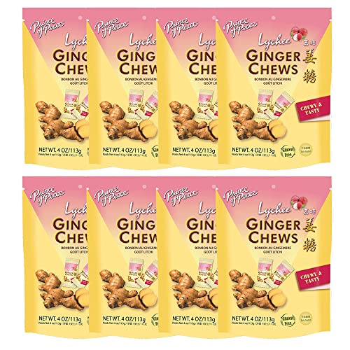 Z. Emma Original Flavor Ginger Chews Candy 4oz - Natural, Sweet & Spicy Chewy Candy for Morning Sickness & Nausea Relief - Lychee Flavor (8 Pack) - Perfect for Pregnancy, Travel & Digestive Comfort