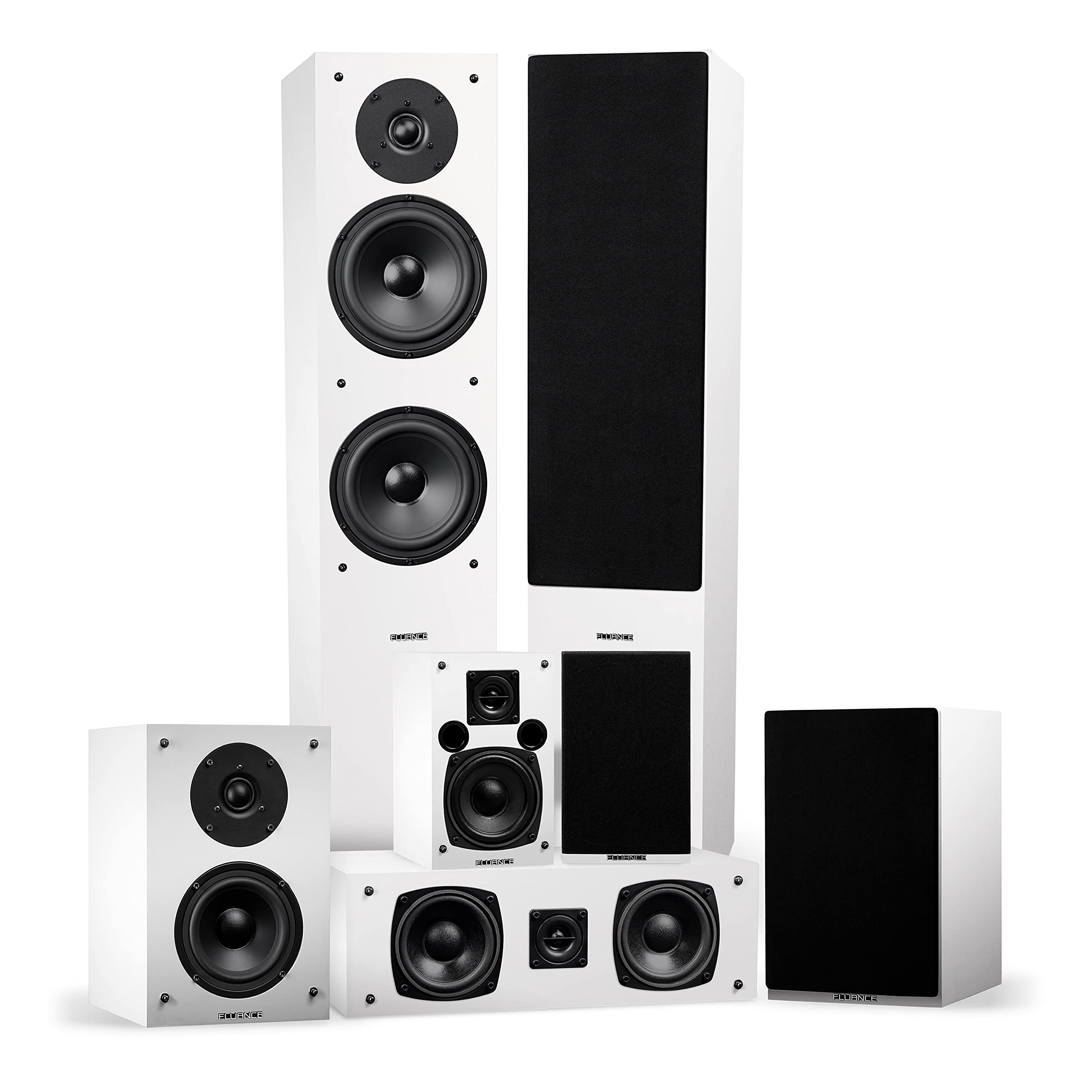 Fluance Elite 7.0 Channel Home Theater Speaker System with Floorstanding Towers, Center Channel, and Surround Speakers - White (SX70WHR) for Immersive Movie Nights and Gaming