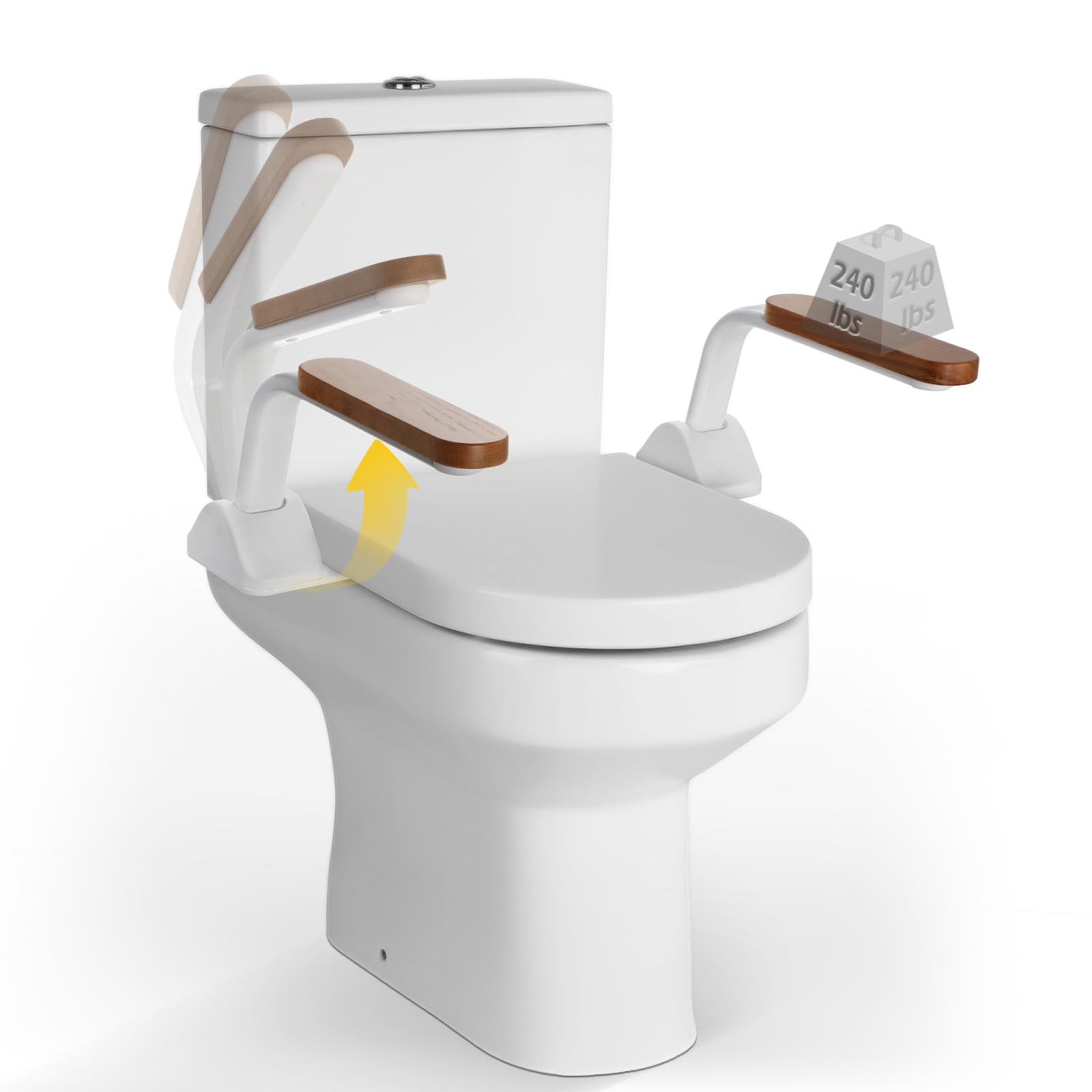 Dyna-Living Heavy Duty Toilet Safety Rails - 480lbs Capacity, Flip-Up Non-Slip Wooden Armrest for Elderly & Handicap - ADA Compliant Bathroom Assist Device for Seniors | Perfect for Home Safety & Mobility Support