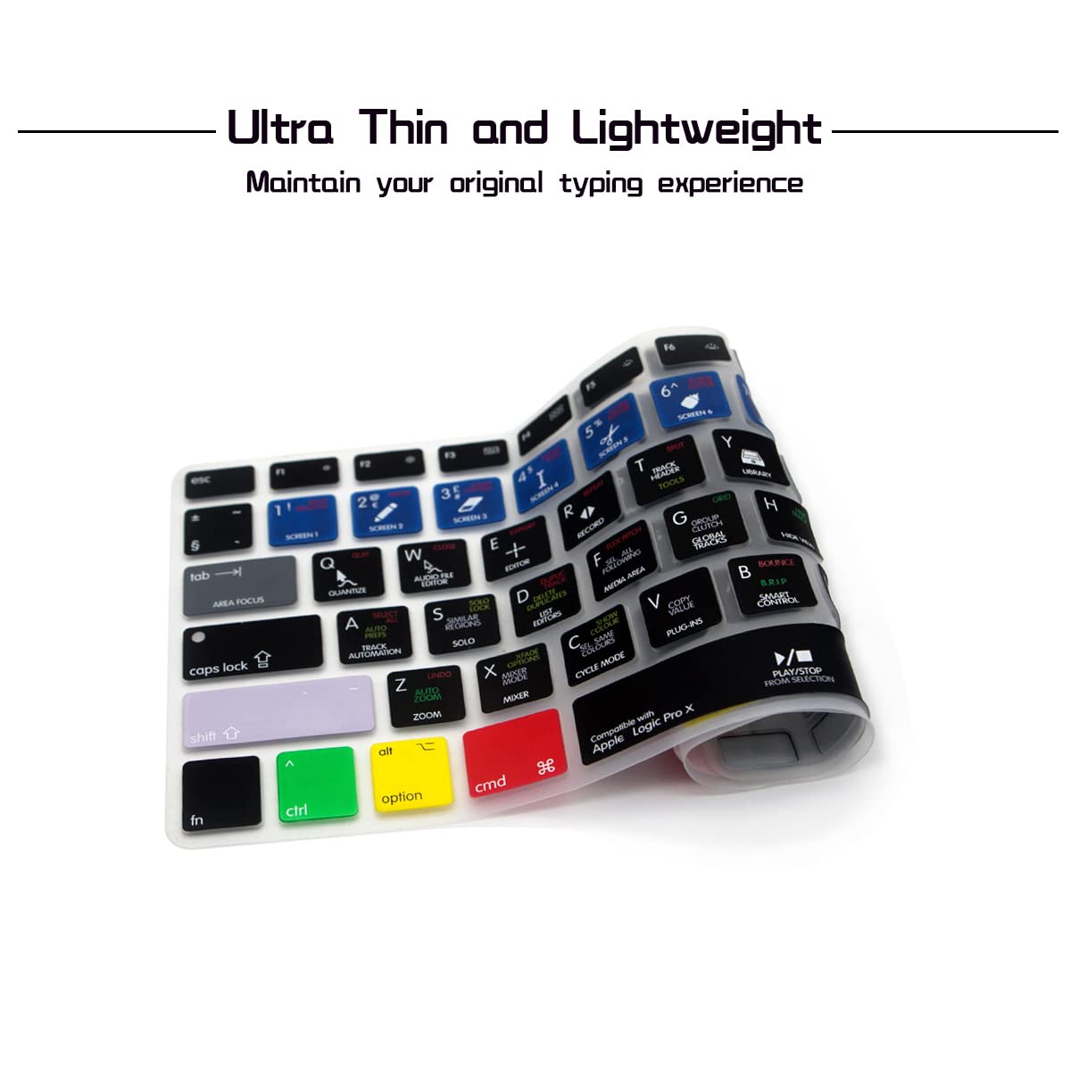 HRH Logic Pro X Shortcut Silicone Keyboard Cover for MacBook Air 13, MacBook Pro 13/15/17 (2015 & Older), iMac - USA & Europe - Perfect for Music Production & Studio Work