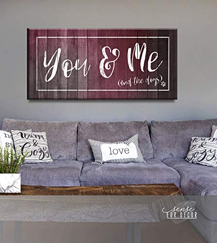 Dog Signs For Home Decor - Couples Bedroom Wall Art for Dog Lovers (Red, 42x19)